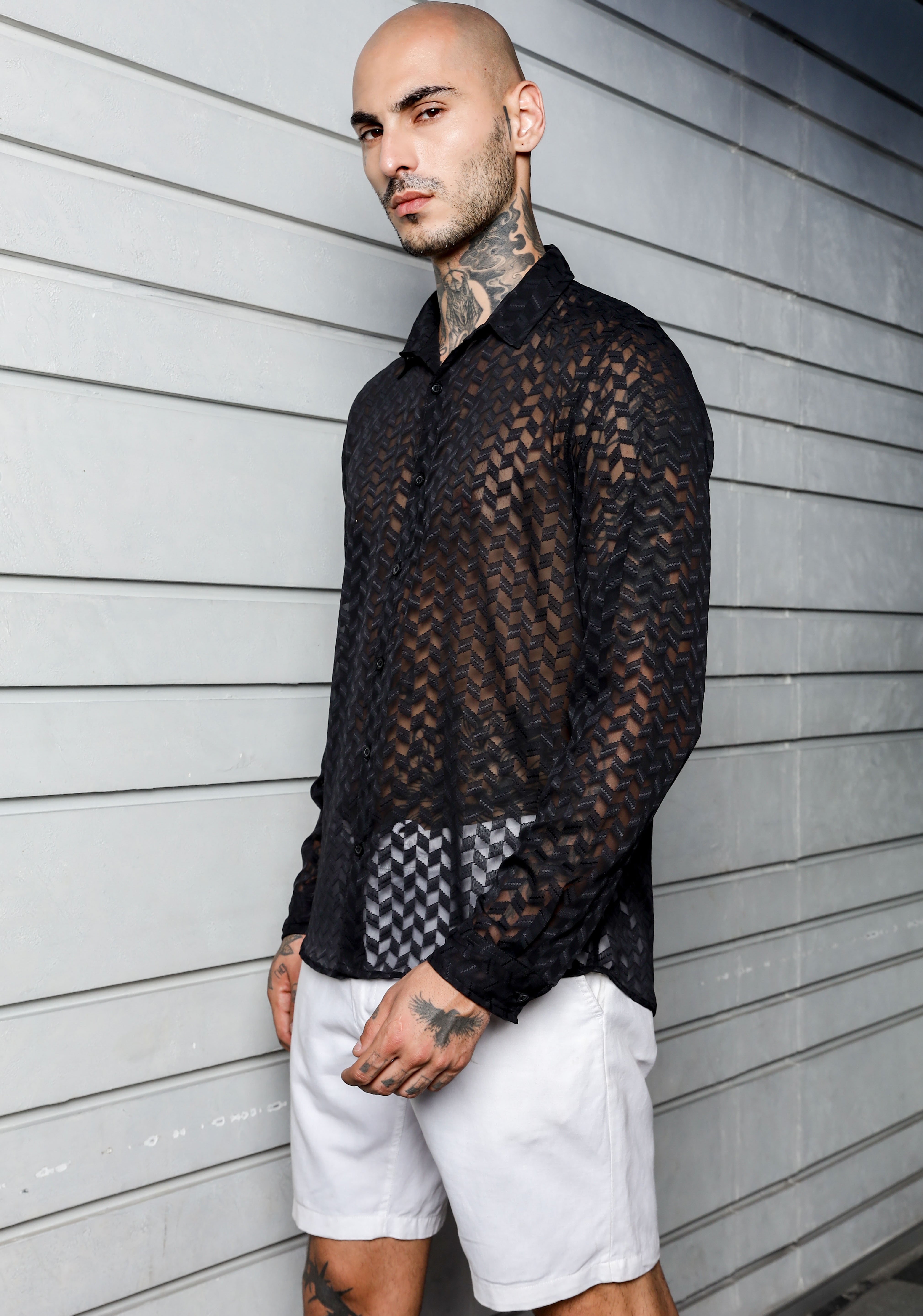 Men Black Semi Sheer Shirt