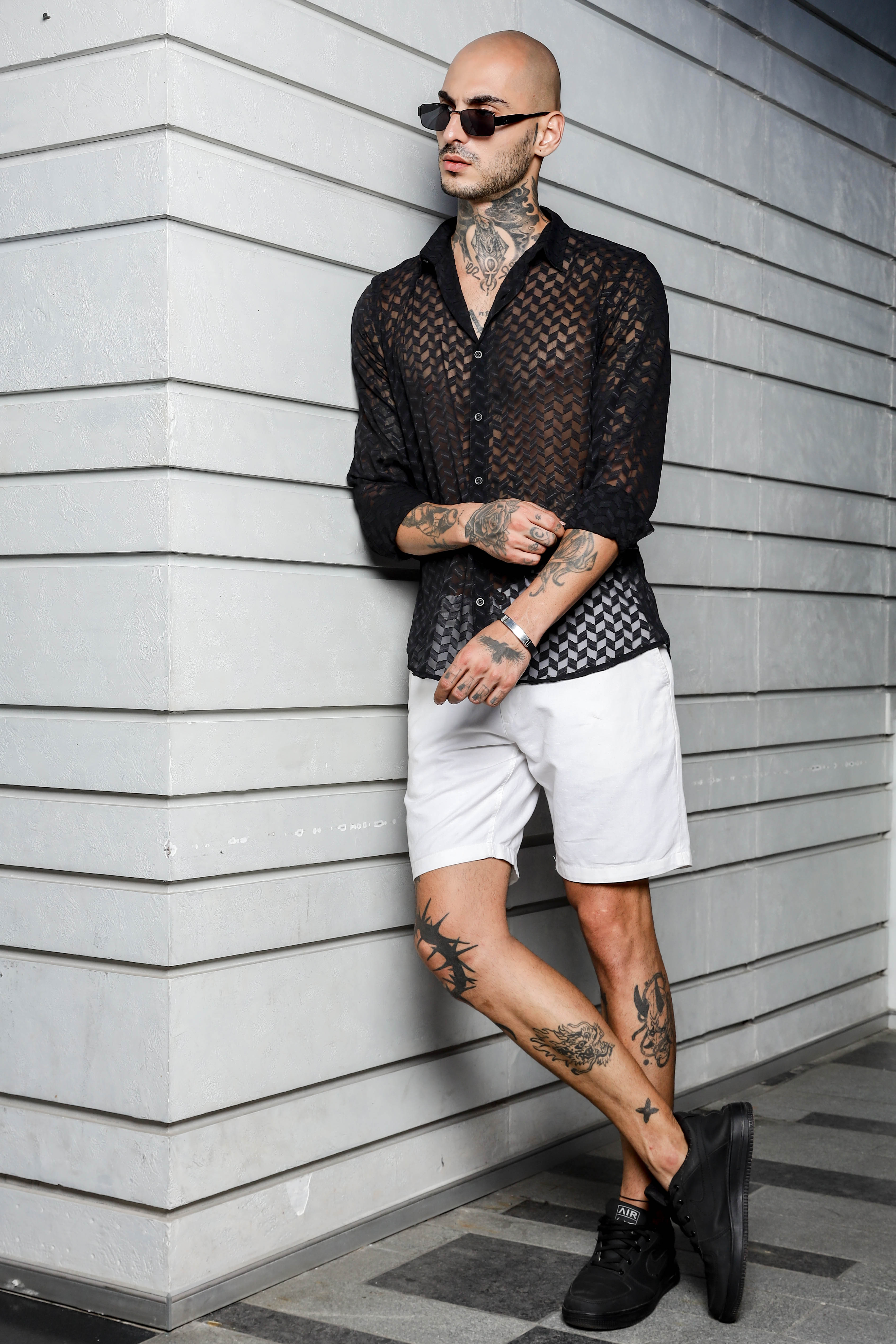 Men Black Semi Sheer Shirt