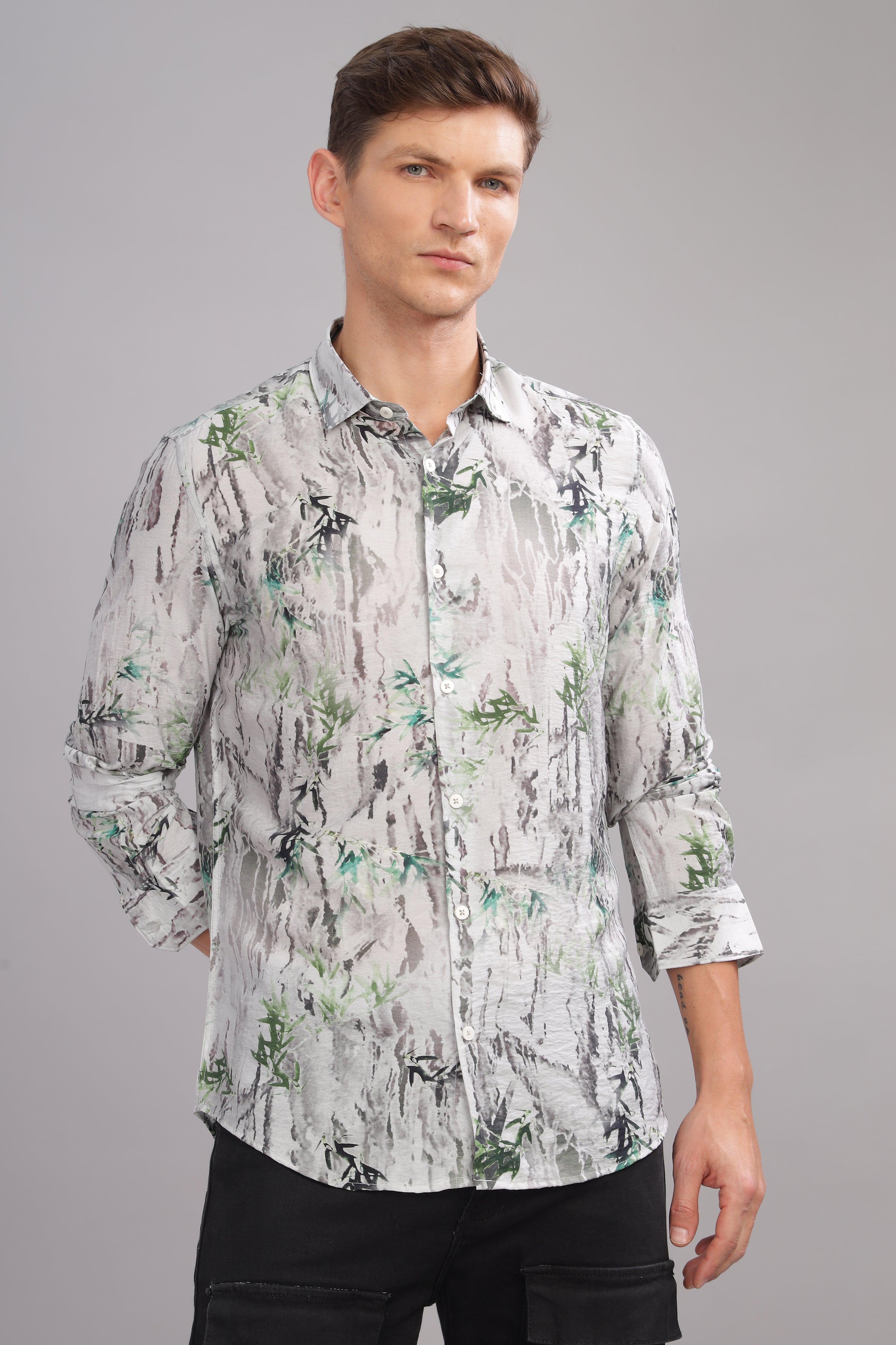 Men Dark Grey Slim Fit Shirt