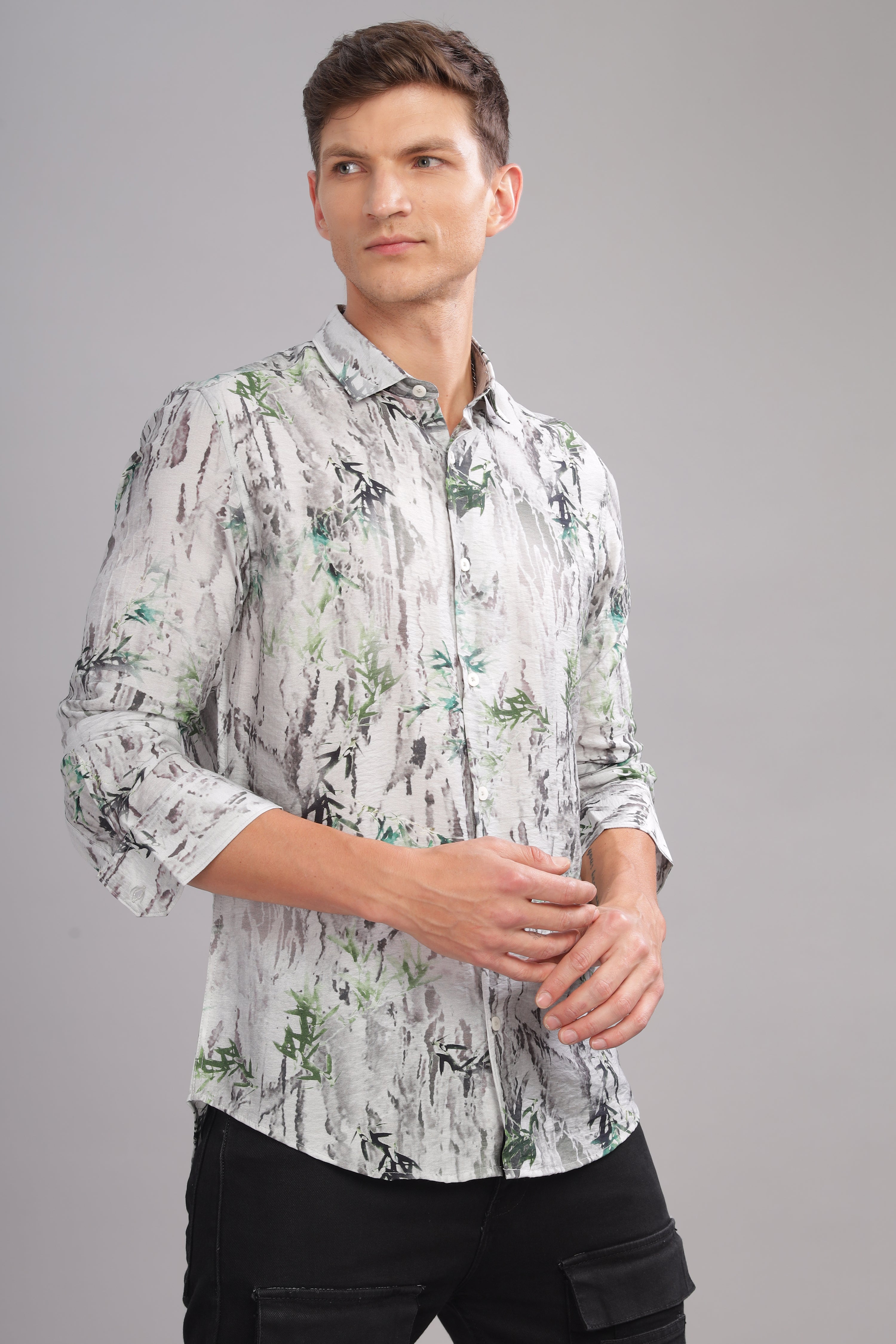 Men Dark Grey Slim Fit Shirt