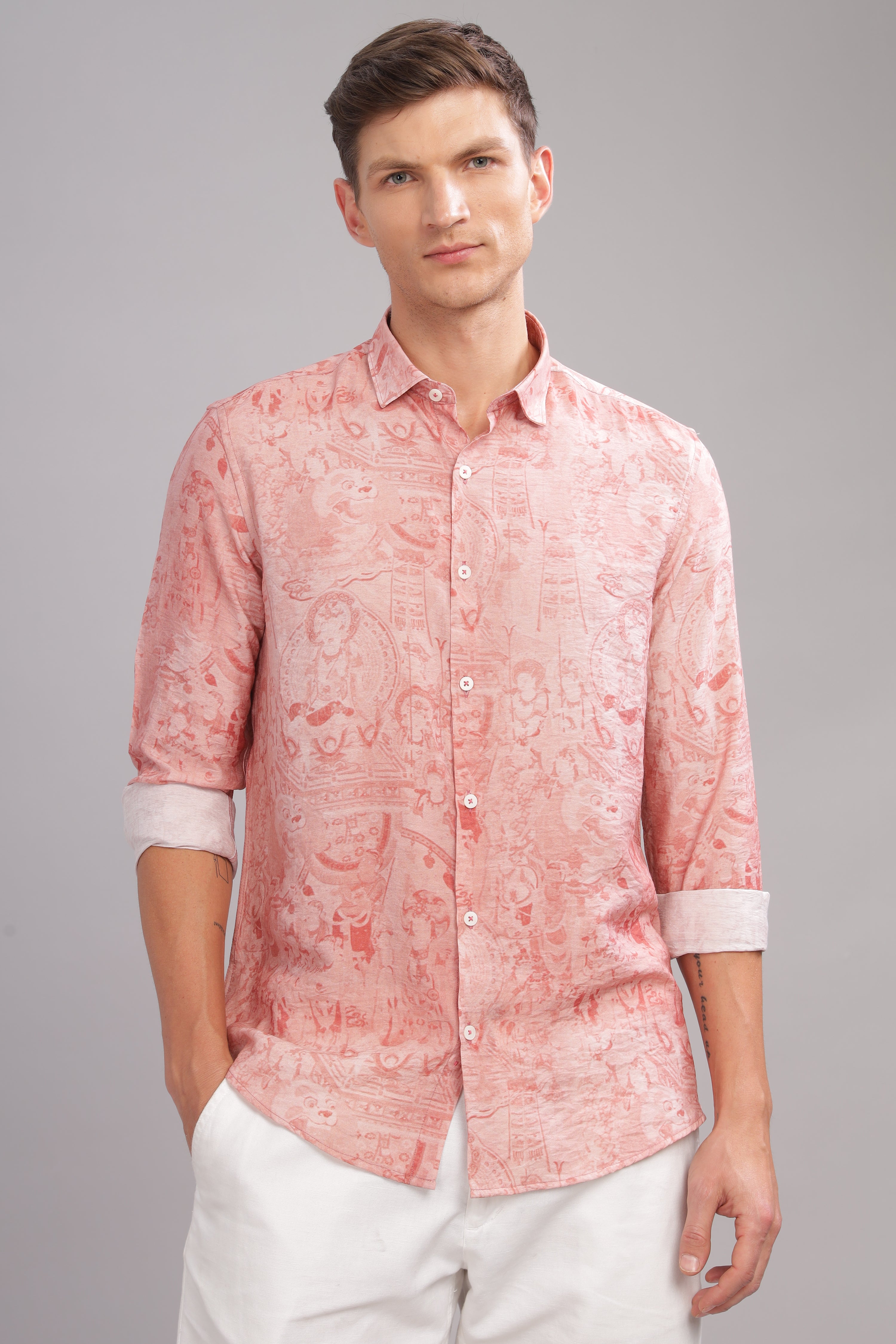 Men Peach Slim Fit Shirt
