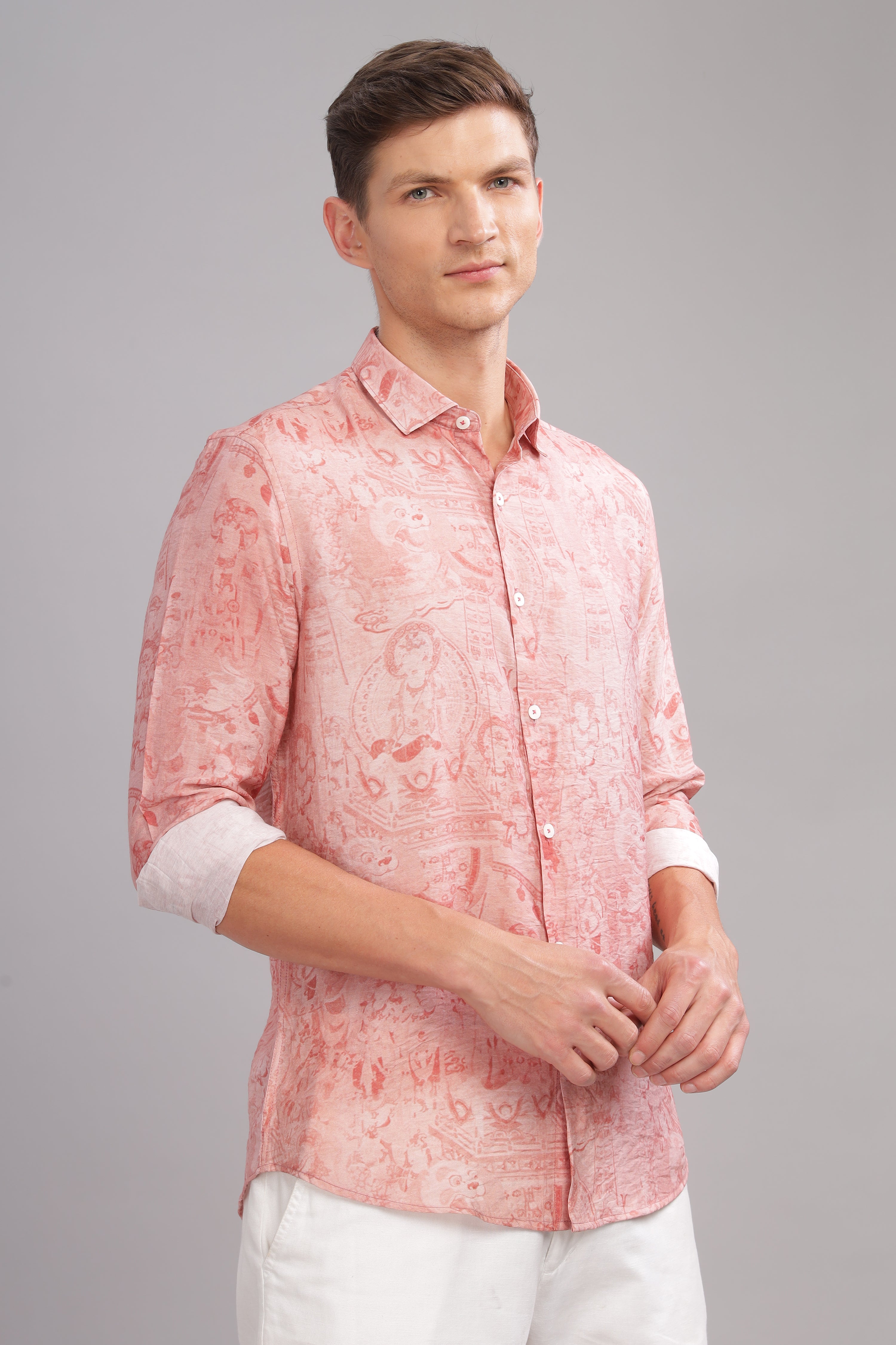 Men Peach Slim Fit Shirt