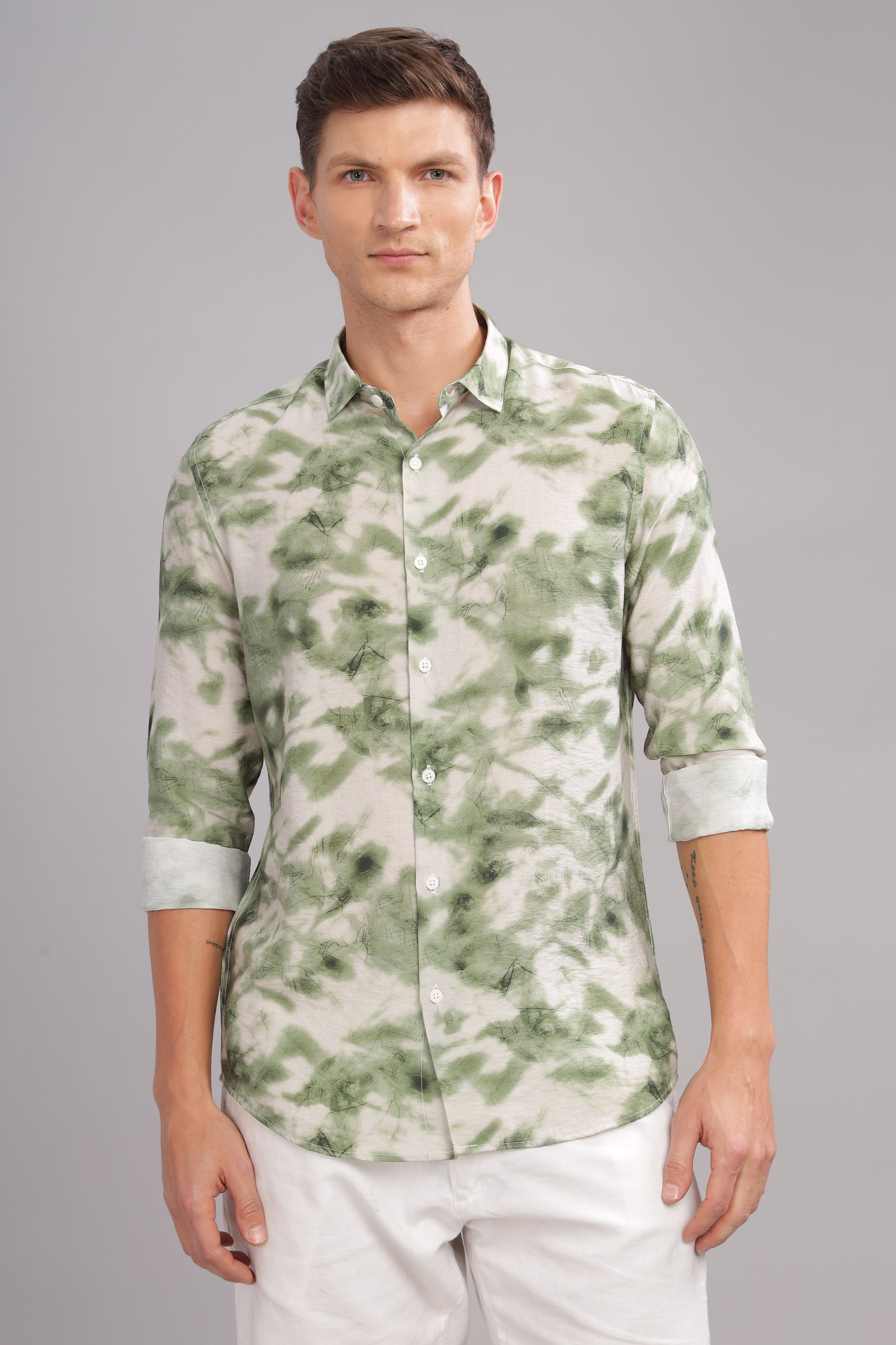 Men Light Green Slim Fit Shirt