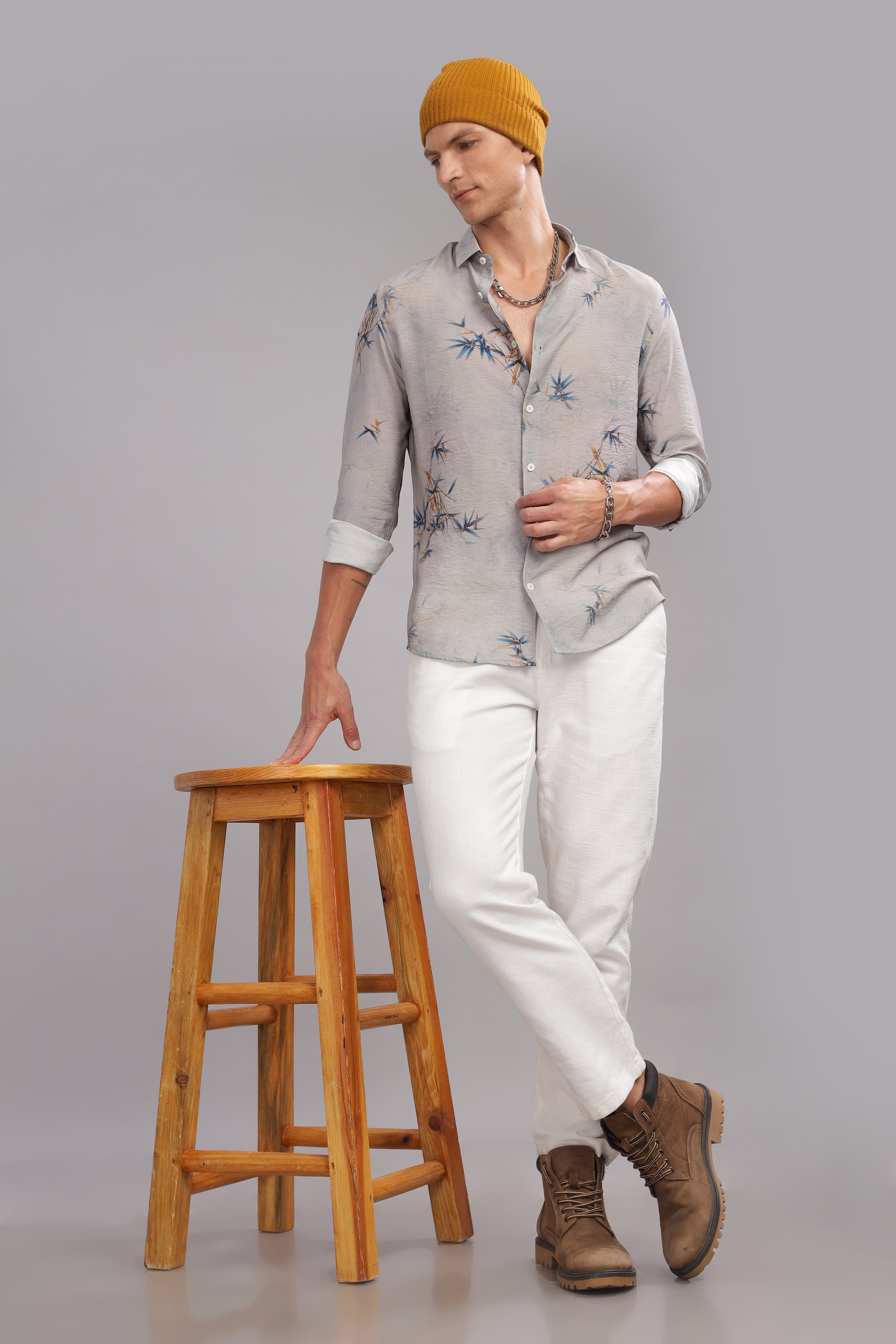 Men Grey Slim Fit Shirt