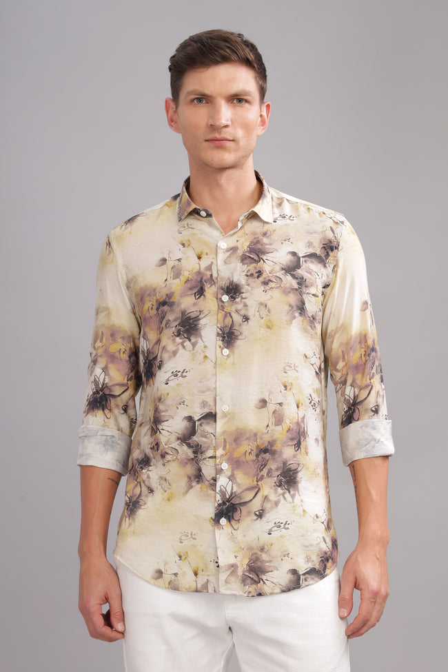 Men Beige Slim Fit Shirt