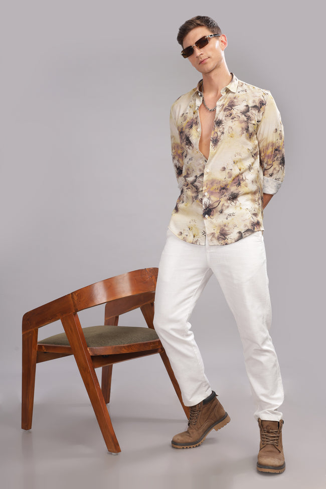 Men Beige Slim Fit Shirt