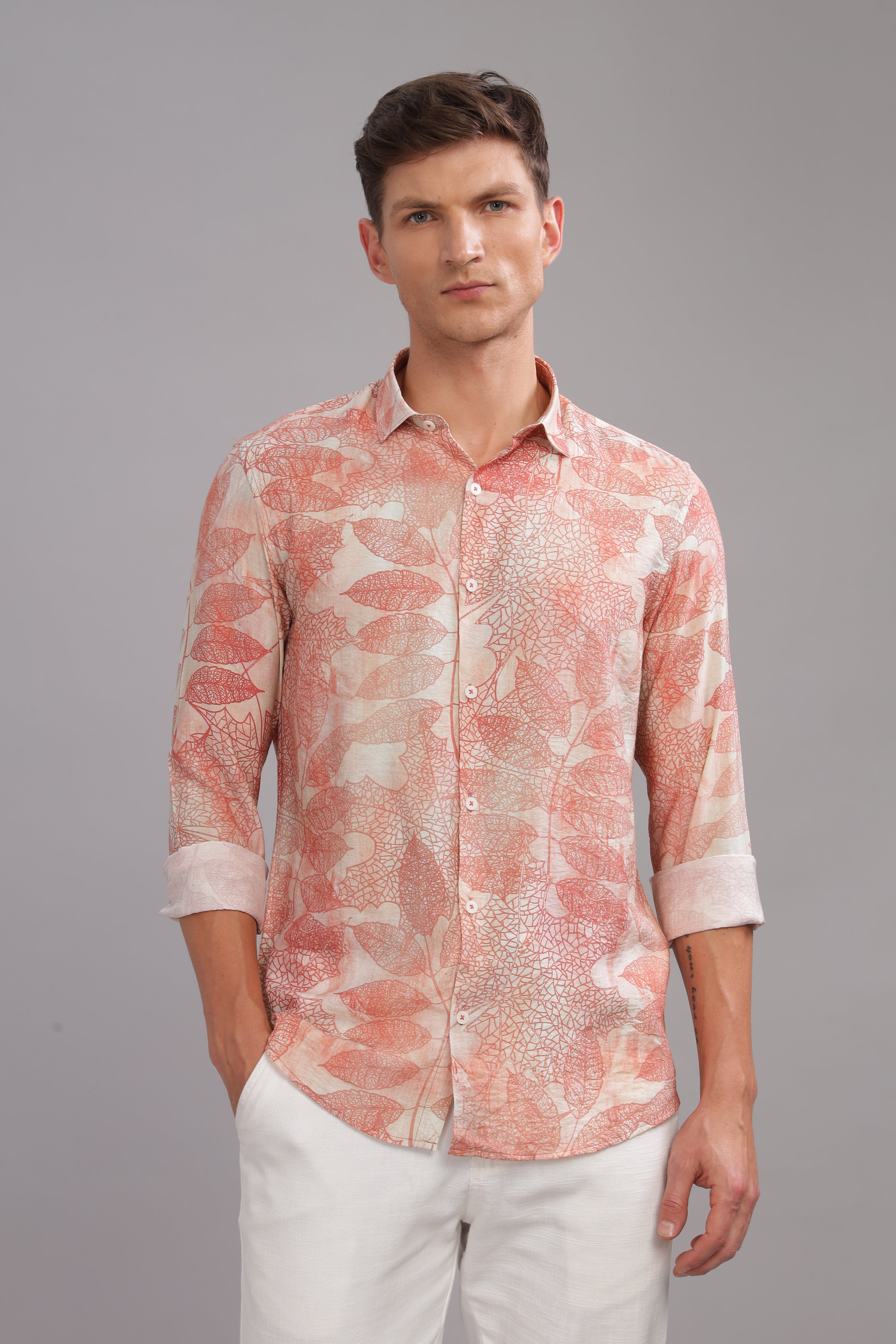 Men Red White Slim Fit Shirt