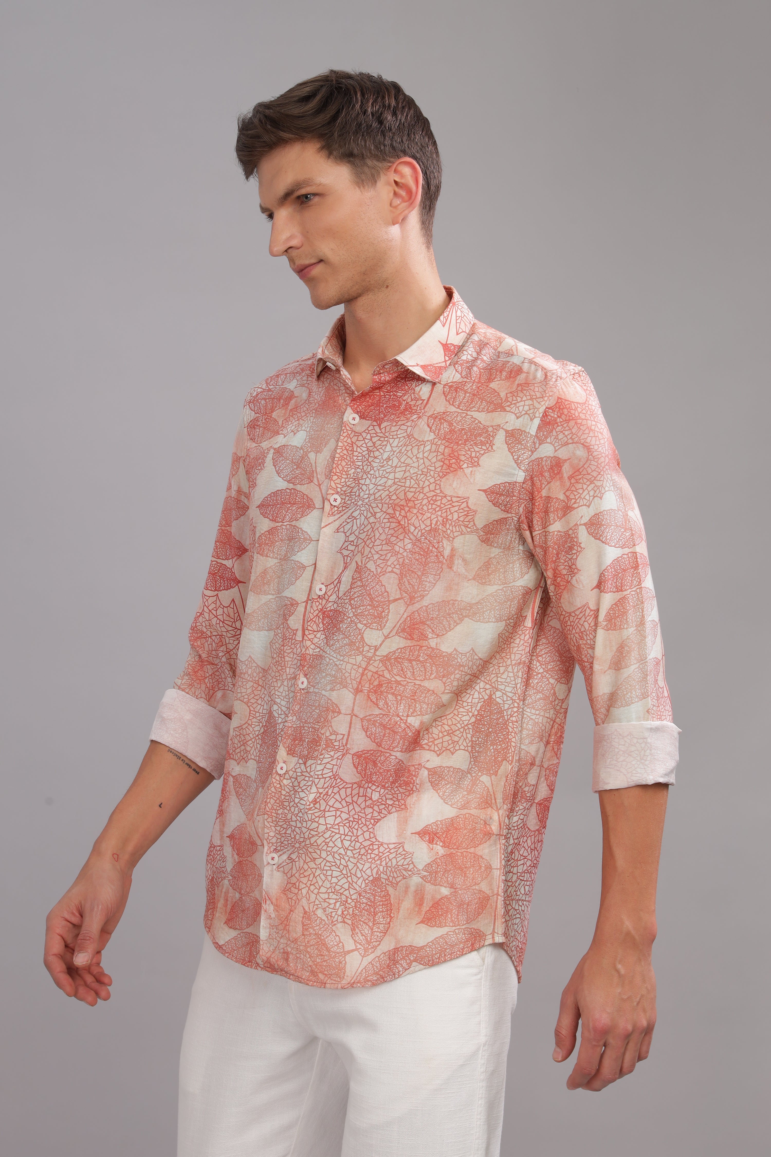 Men Red White Slim Fit Shirt