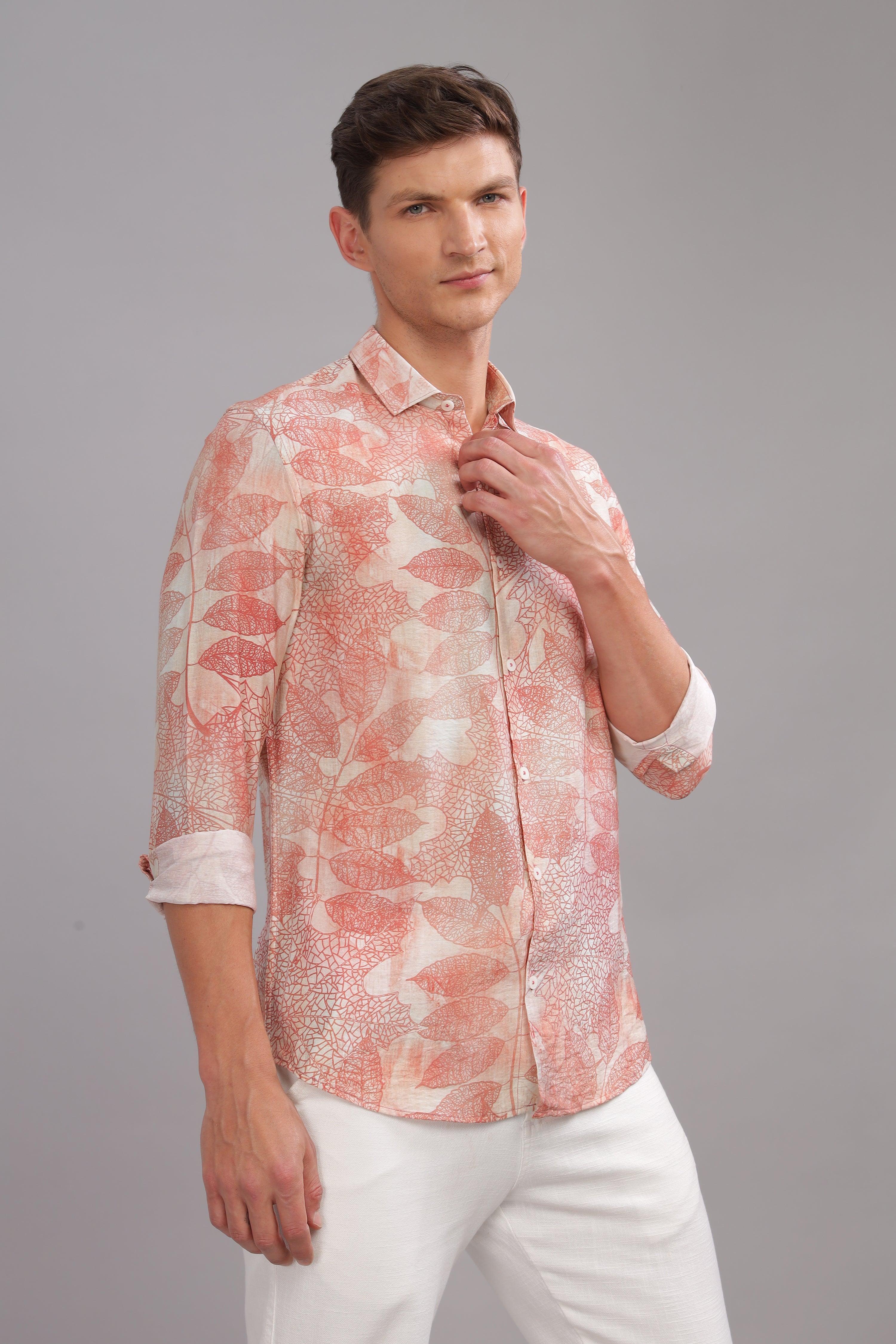 Men Red White Slim Fit Shirt