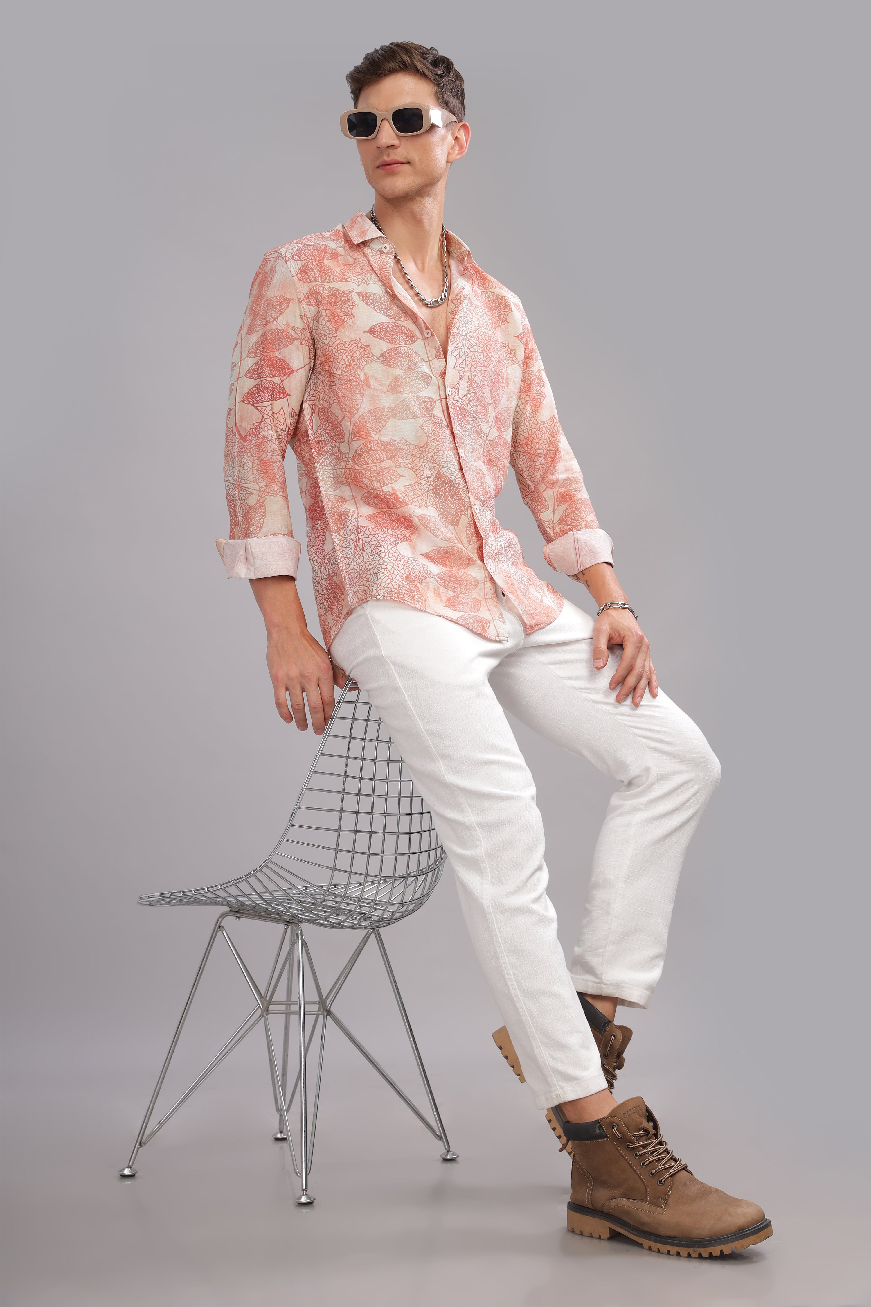 Men Red White Slim Fit Shirt