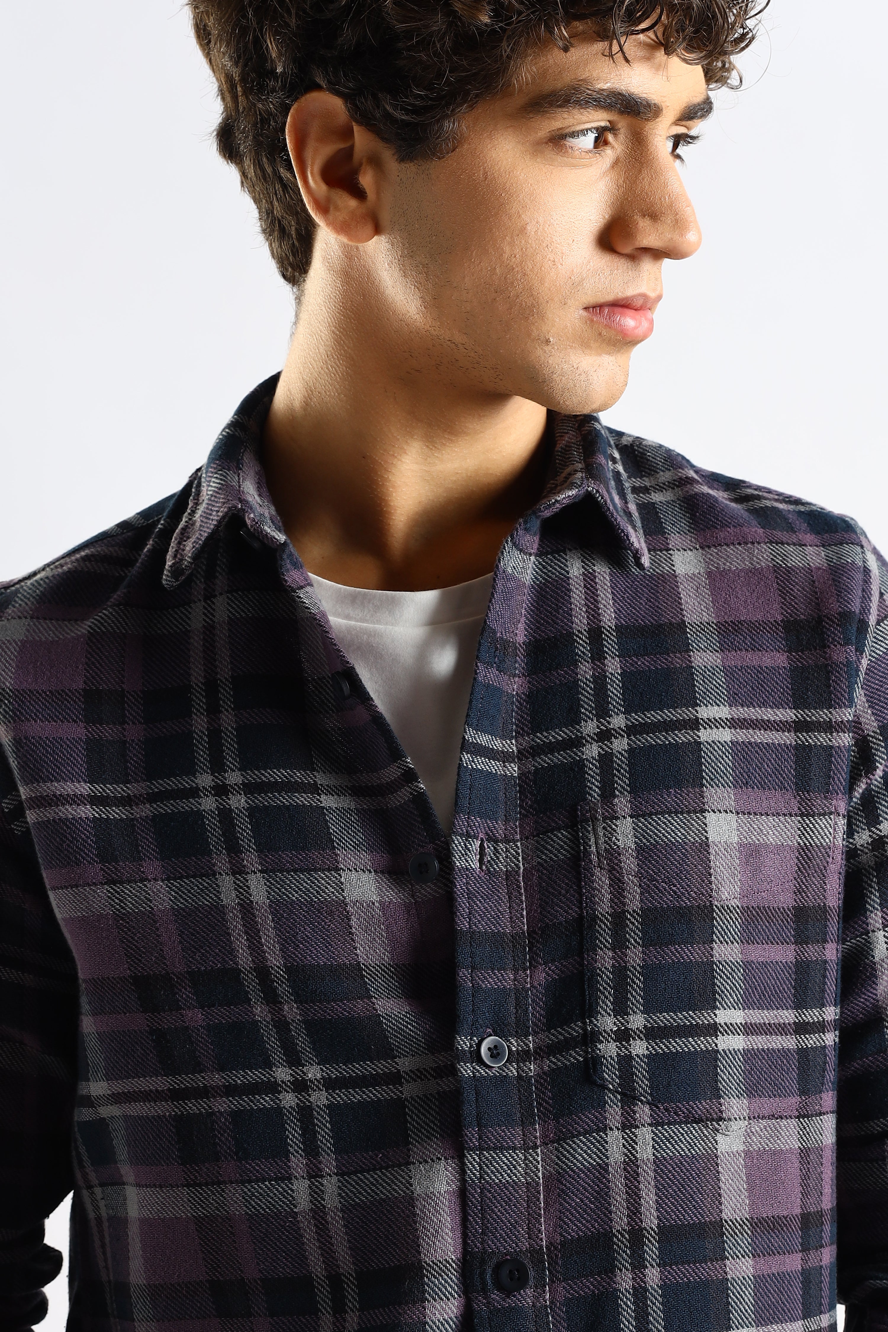 Men Navy Blue Cotton Blend Checked Shirt