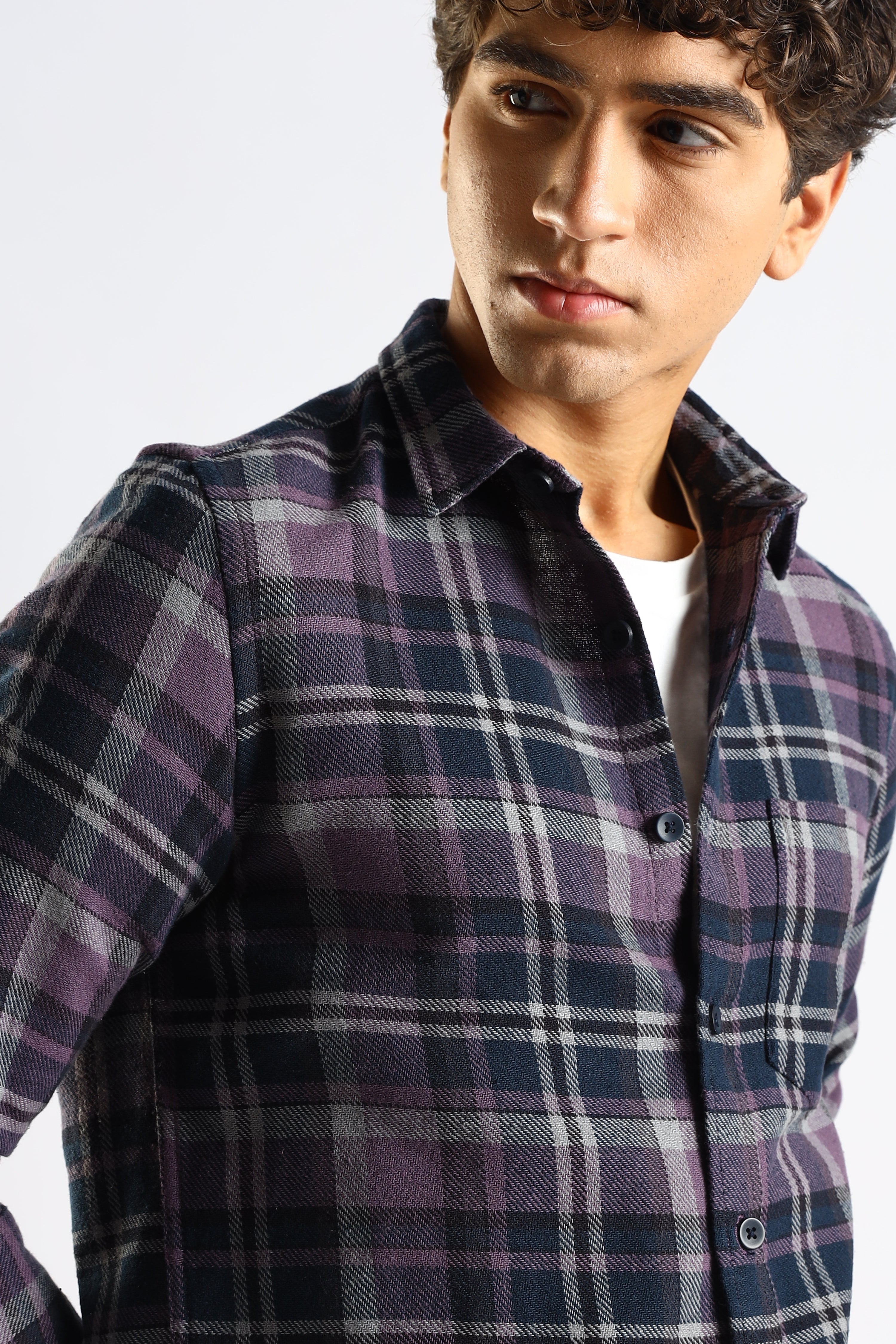 Men Navy Blue Cotton Blend Checked Shirt