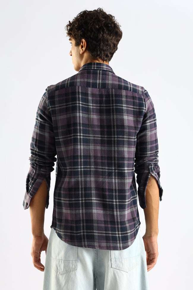 Men Navy Blue Cotton Blend Checked Shirt