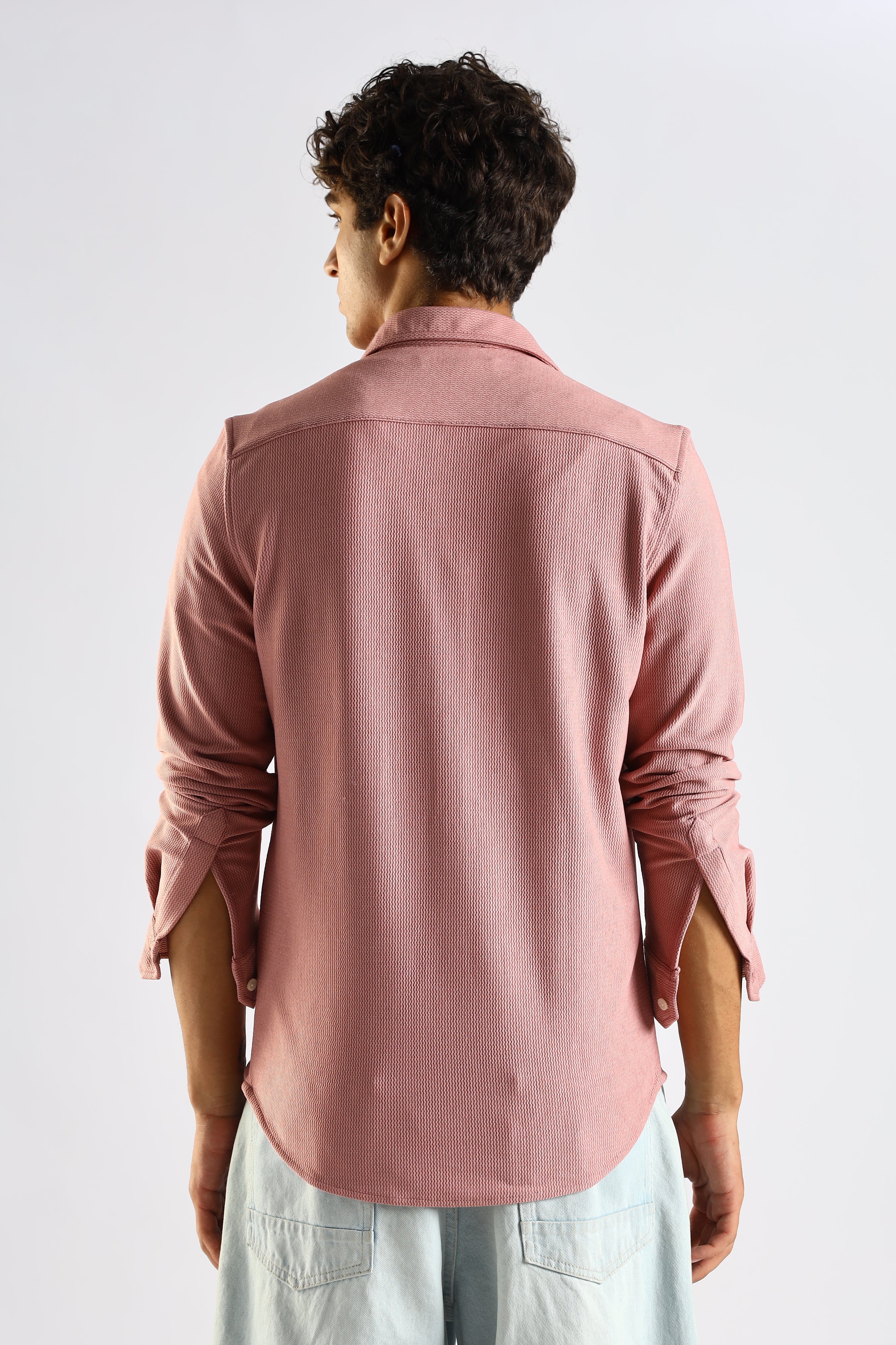 Men Pink Textured Spread Collar Shirt