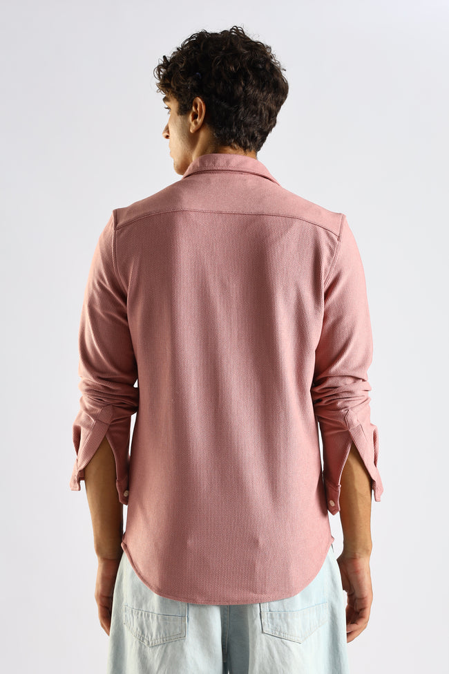 Men Pink Textured Spread Collar Shirt