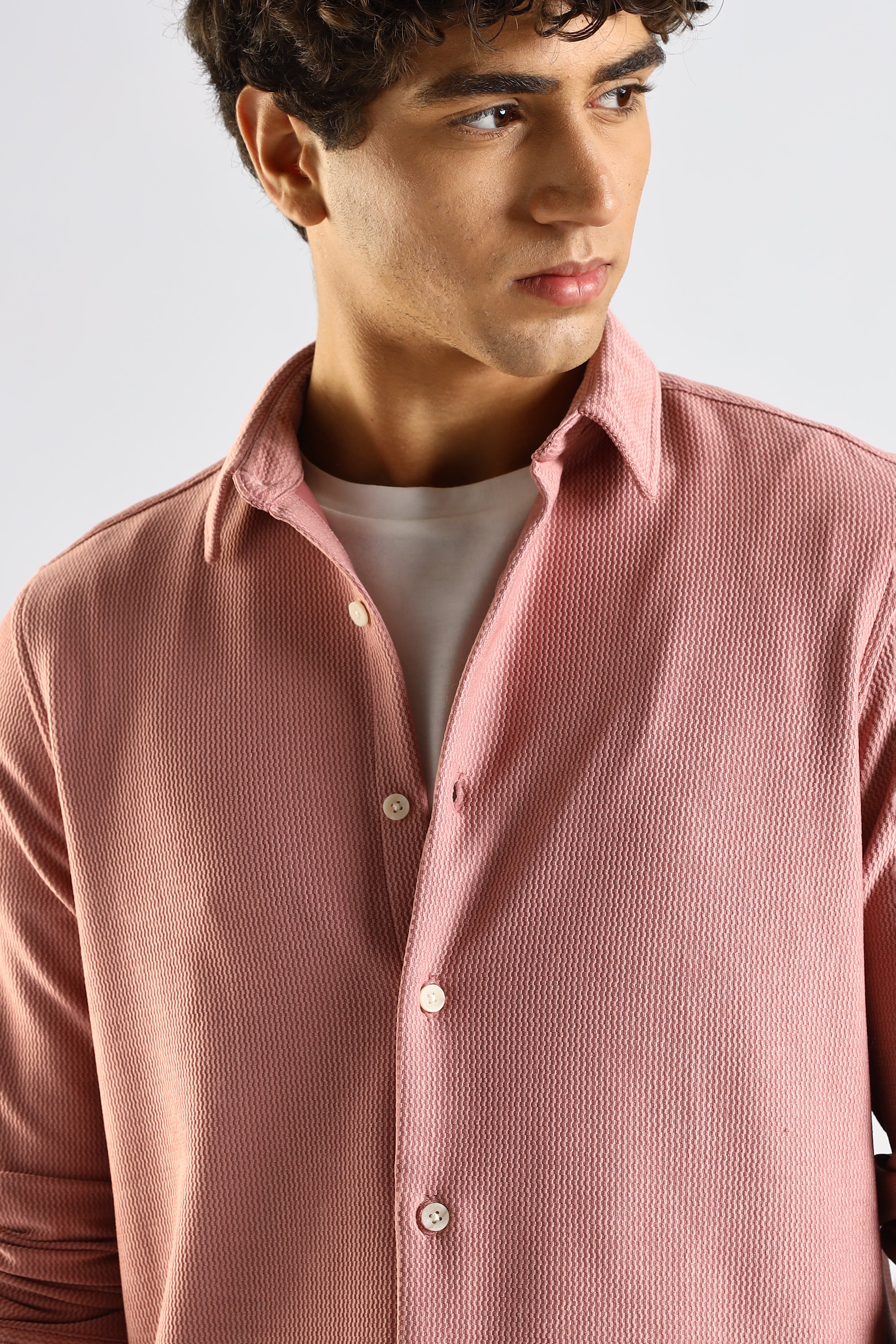 Men Pink Textured Spread Collar Shirt