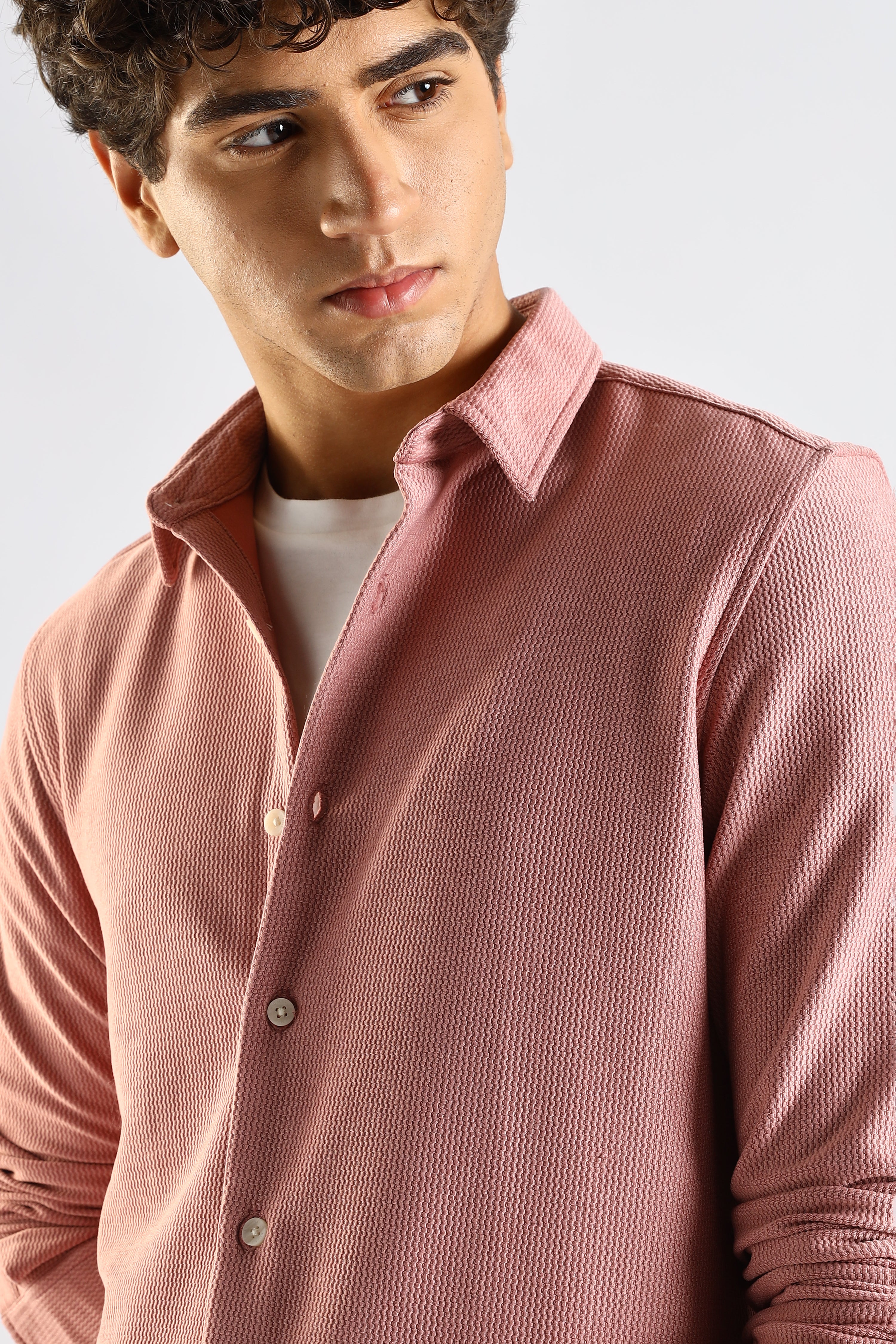 Men Pink Textured Spread Collar Shirt