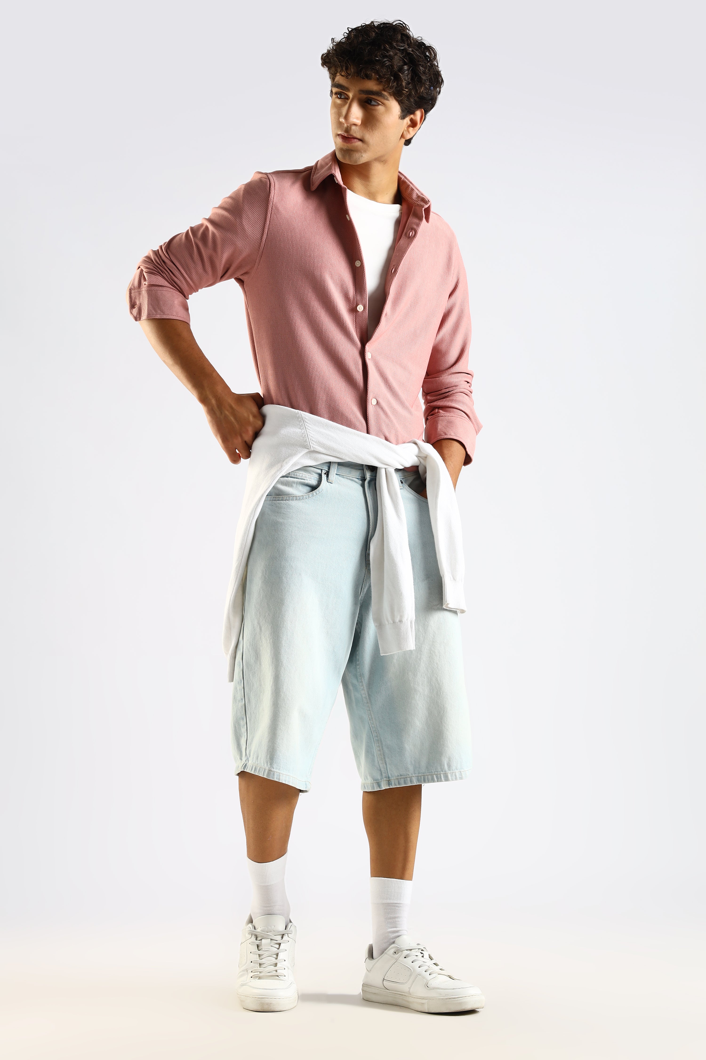 Men Pink Textured Spread Collar Shirt