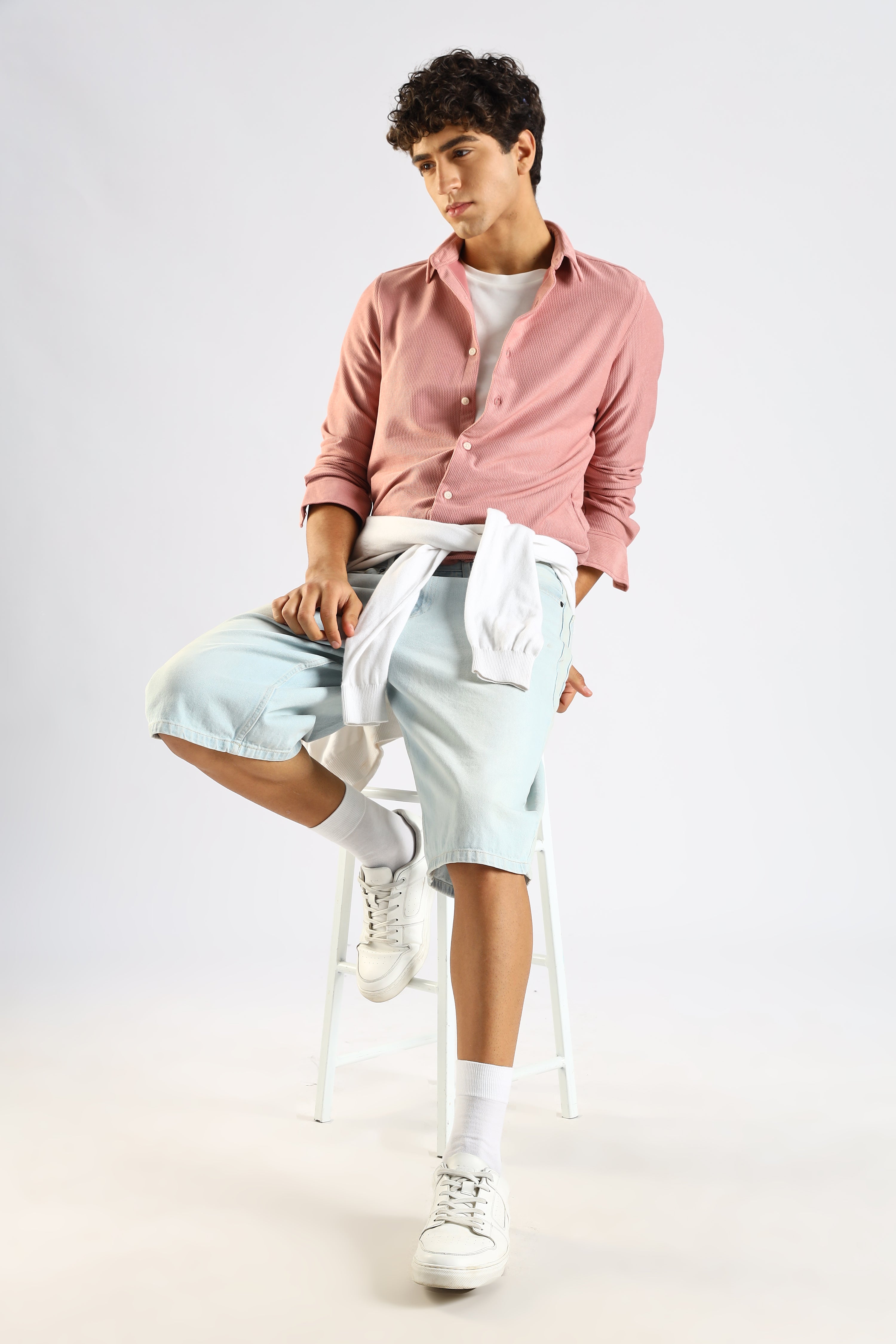 Men Pink Textured Spread Collar Shirt
