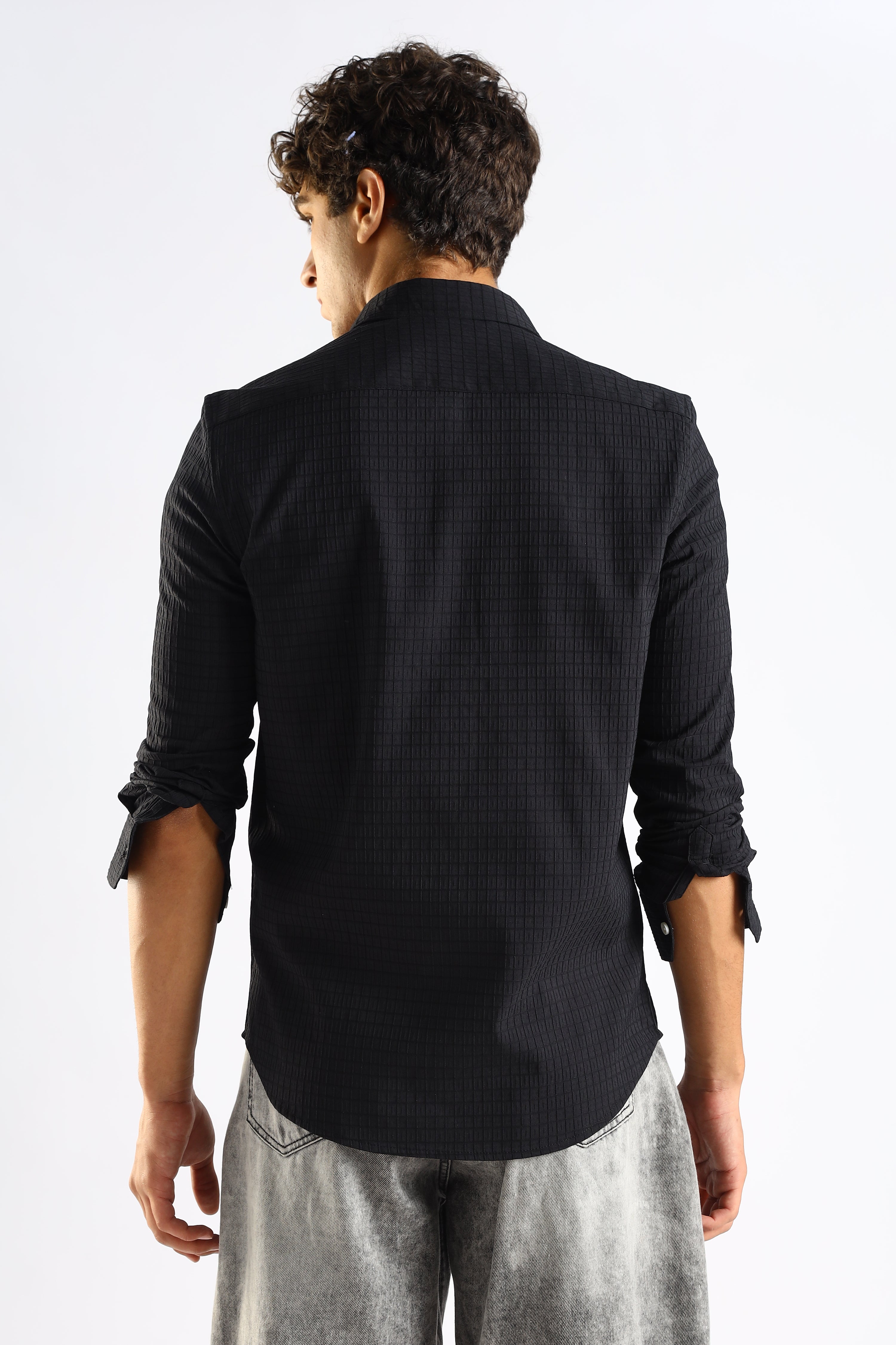 Men Black Poly Blend Slim Fit Shirt