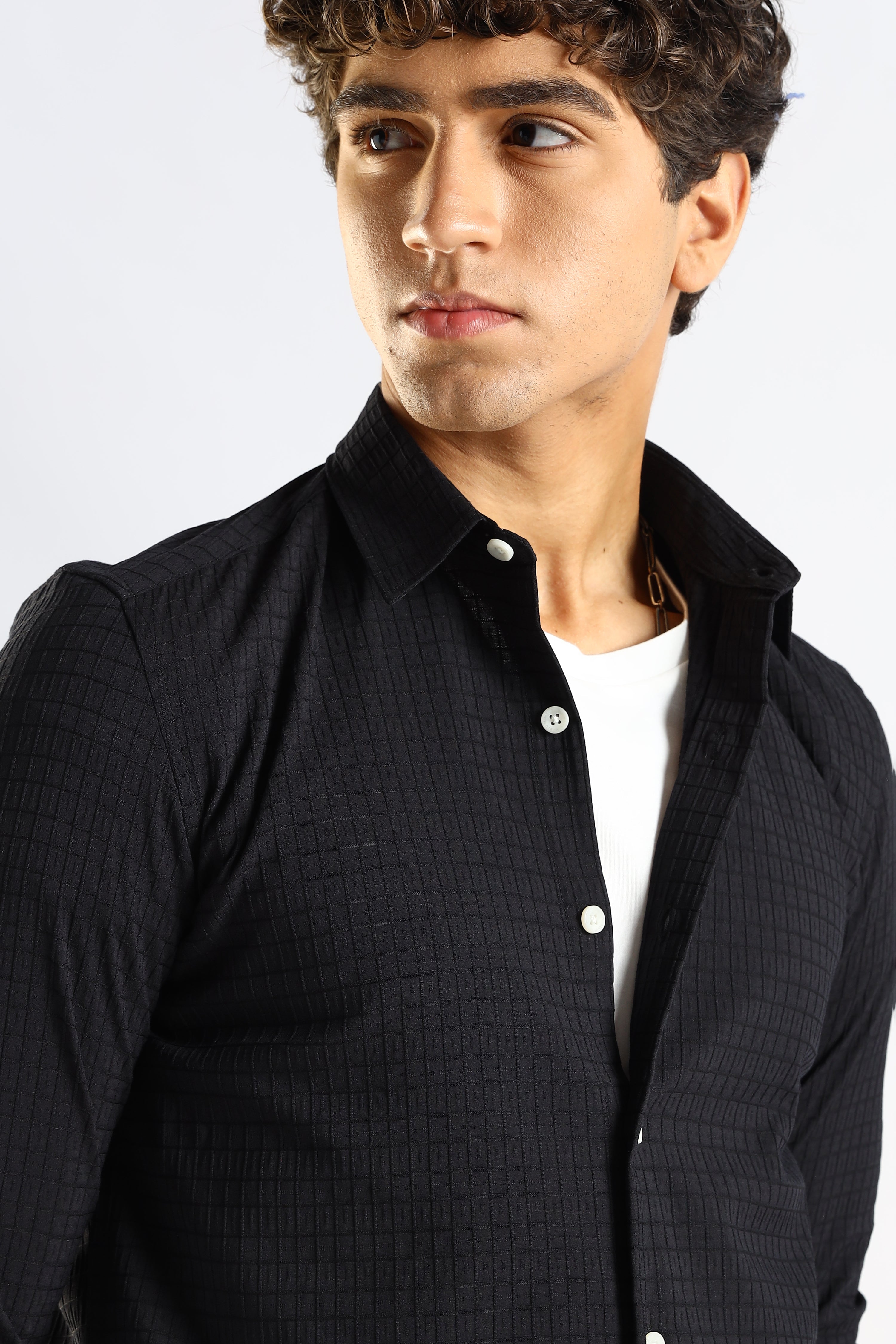 Men Black Poly Blend Slim Fit Shirt