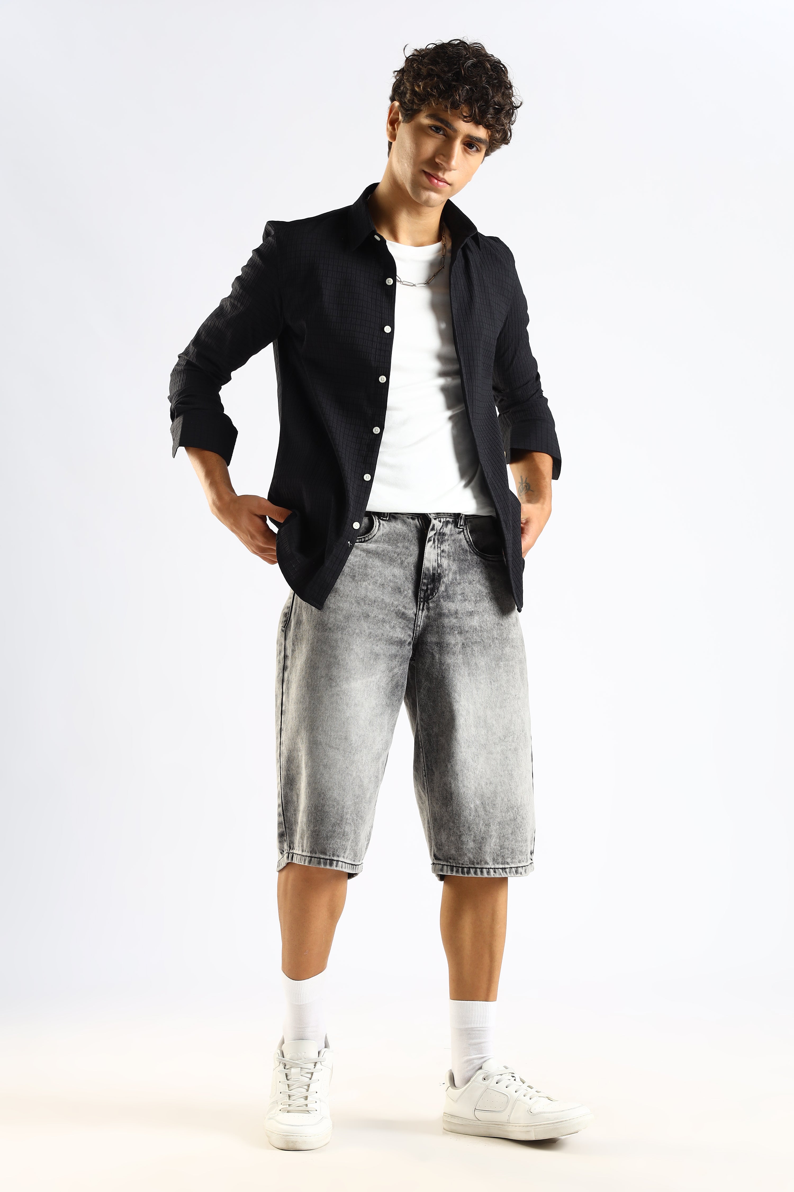 Men Black Poly Blend Slim Fit Shirt