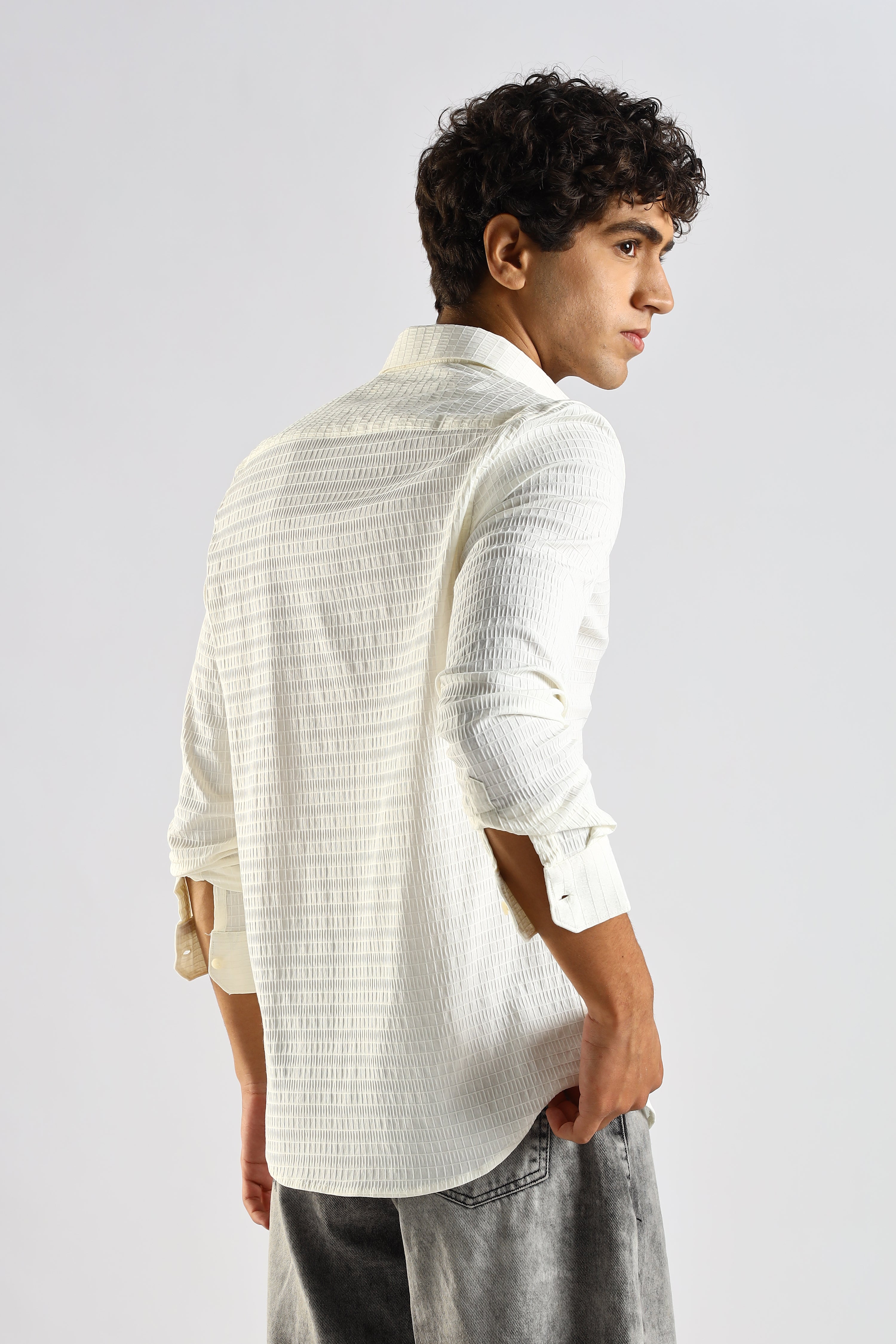 Men White Poly Blend Slim Fit Shirt