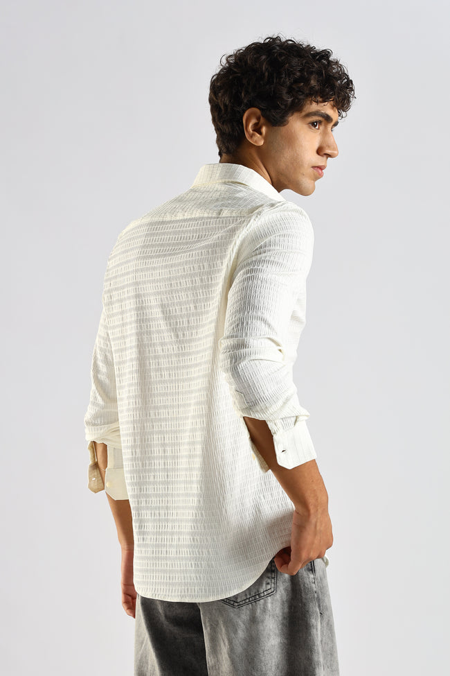 Men White Poly Blend Slim Fit Shirt