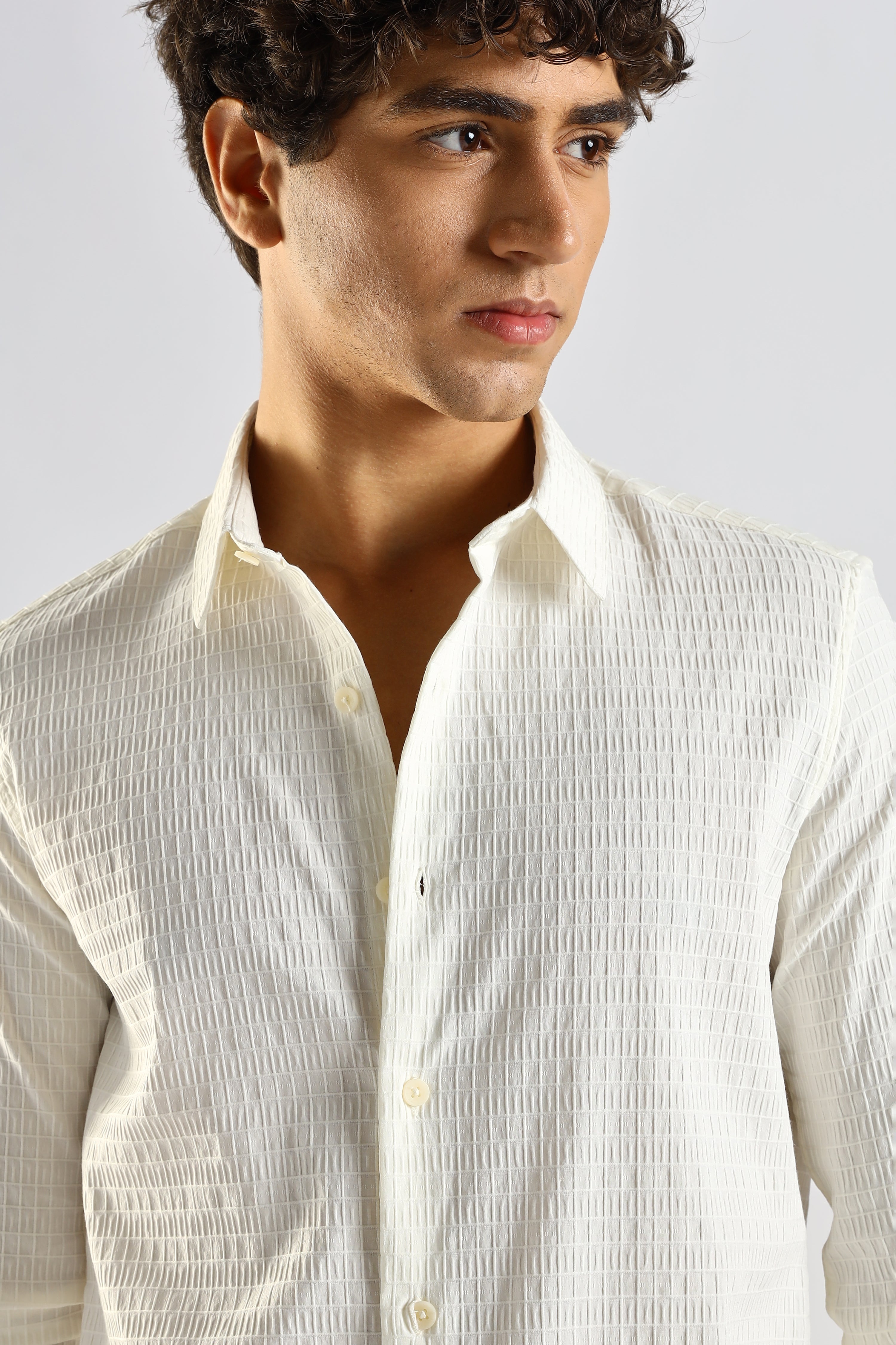 Men White Poly Blend Slim Fit Shirt