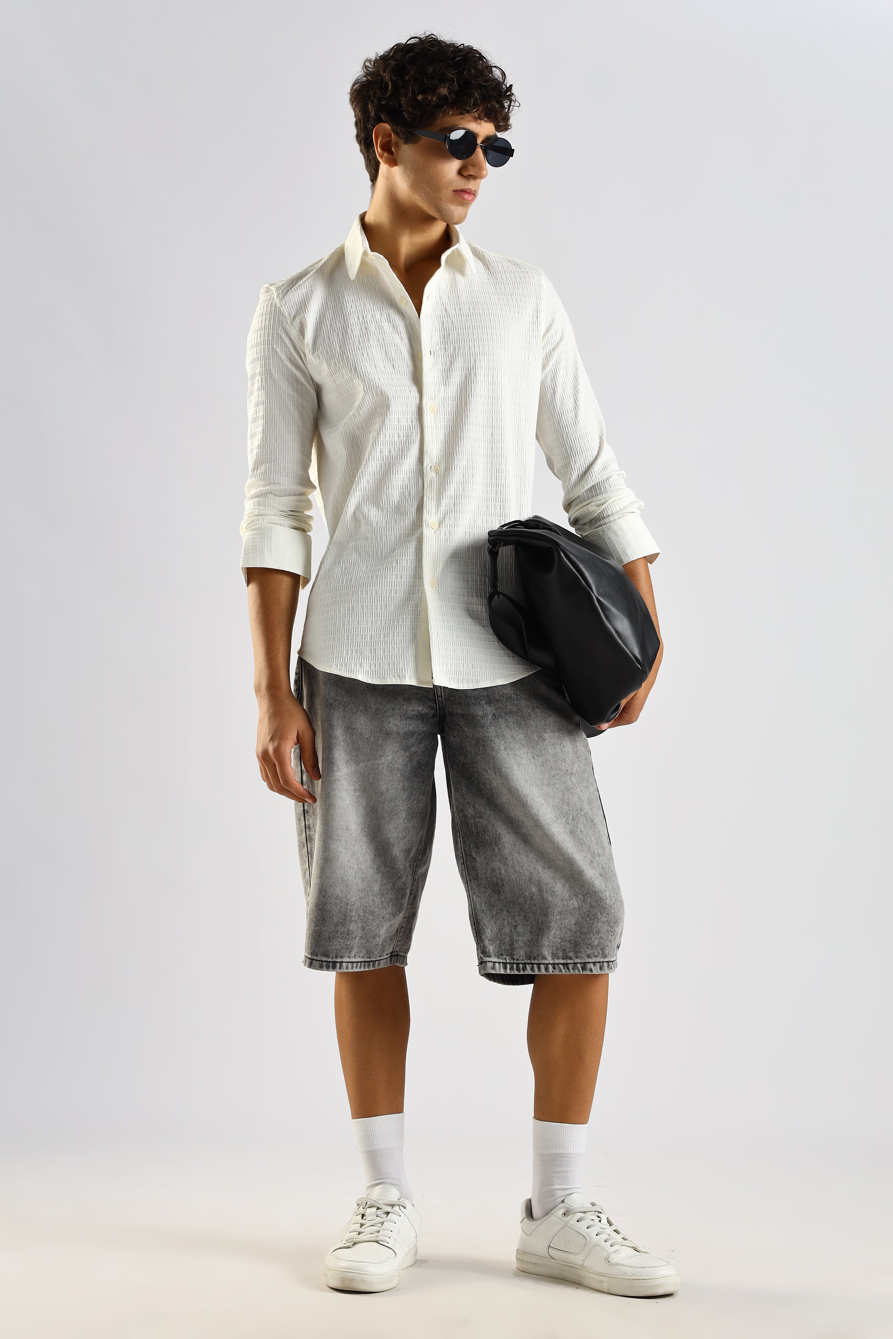 Men White Poly Blend Slim Fit Shirt