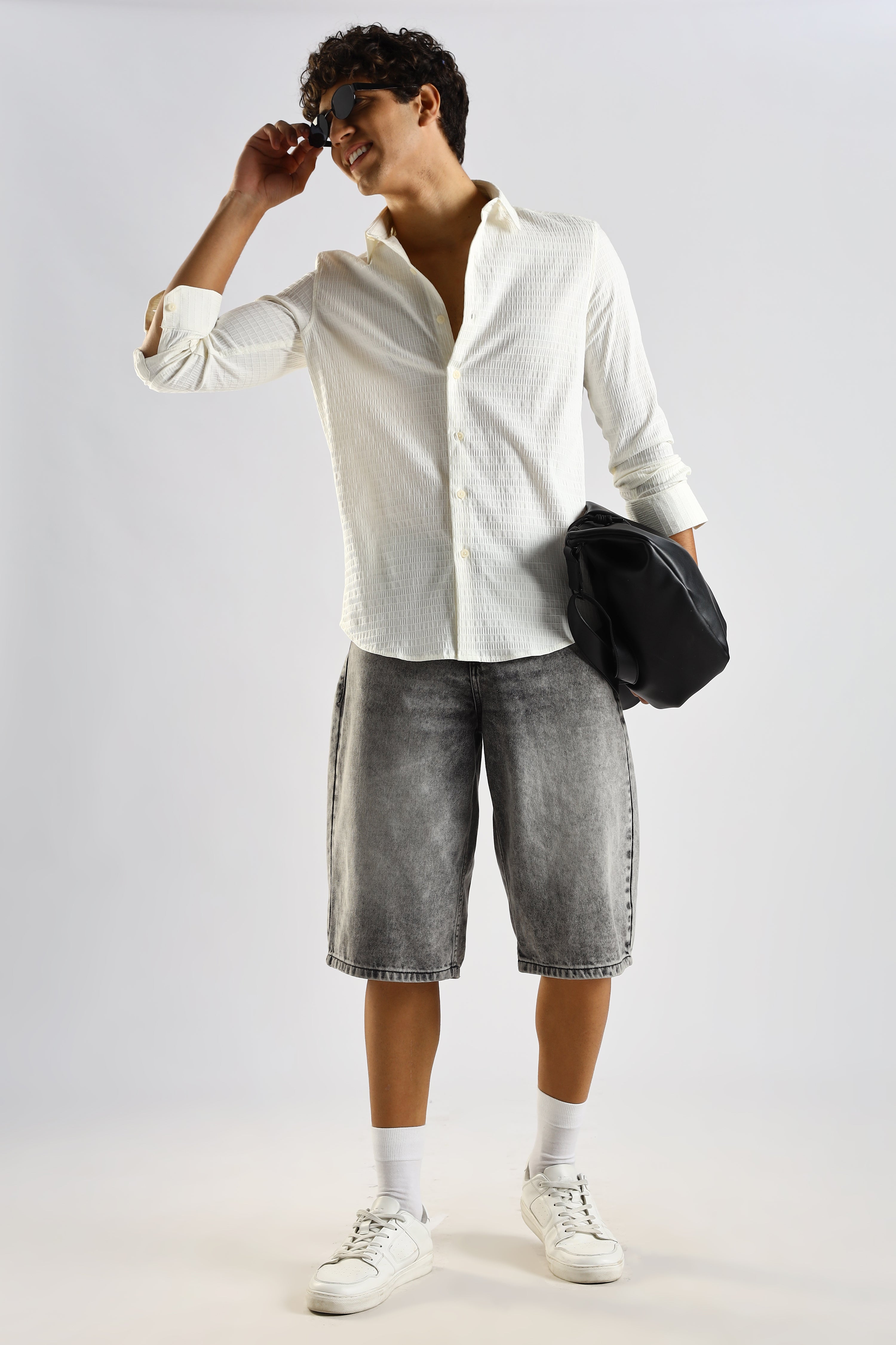 Men White Poly Blend Slim Fit Shirt