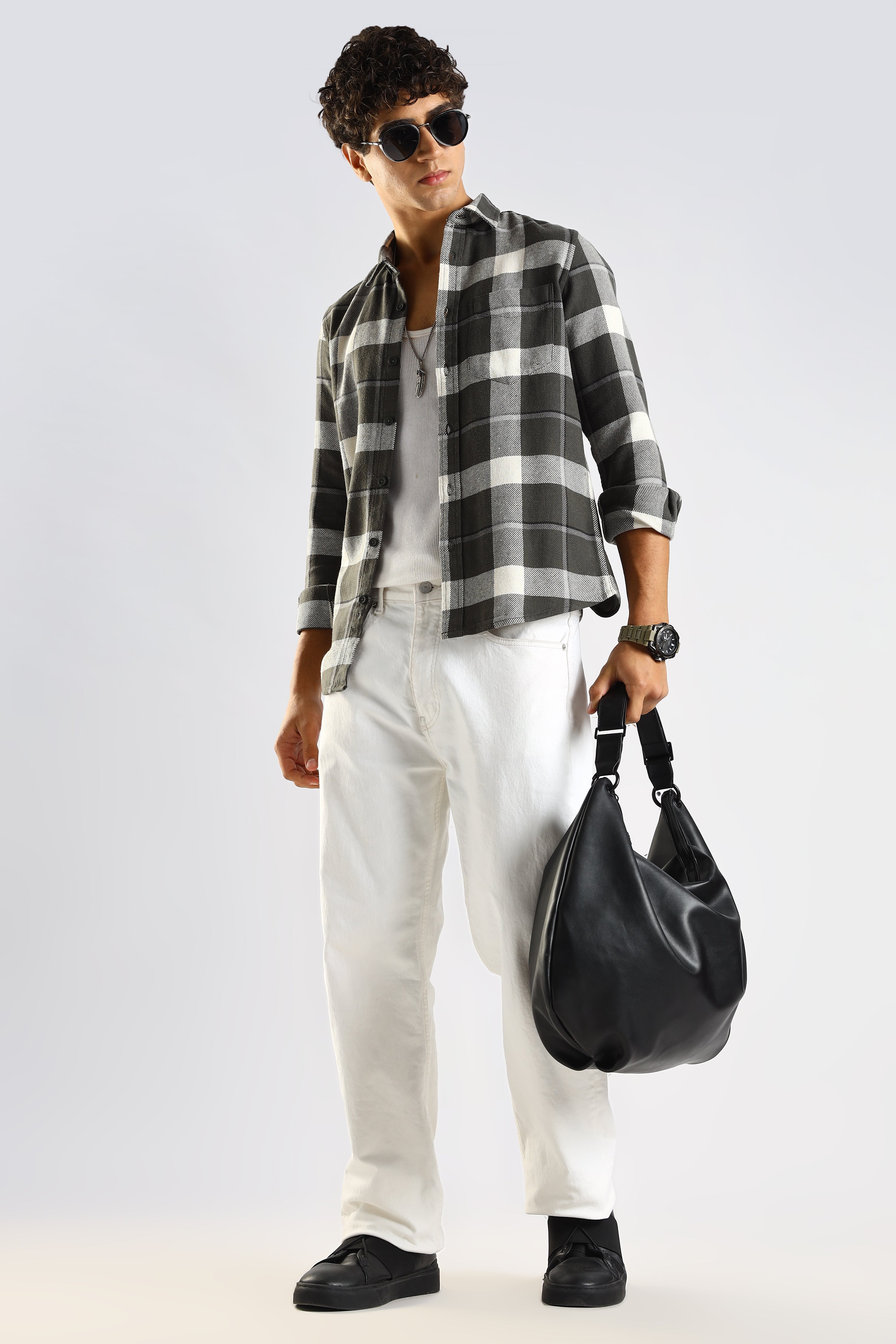 Men Green Cotton Blend Checked Shirt