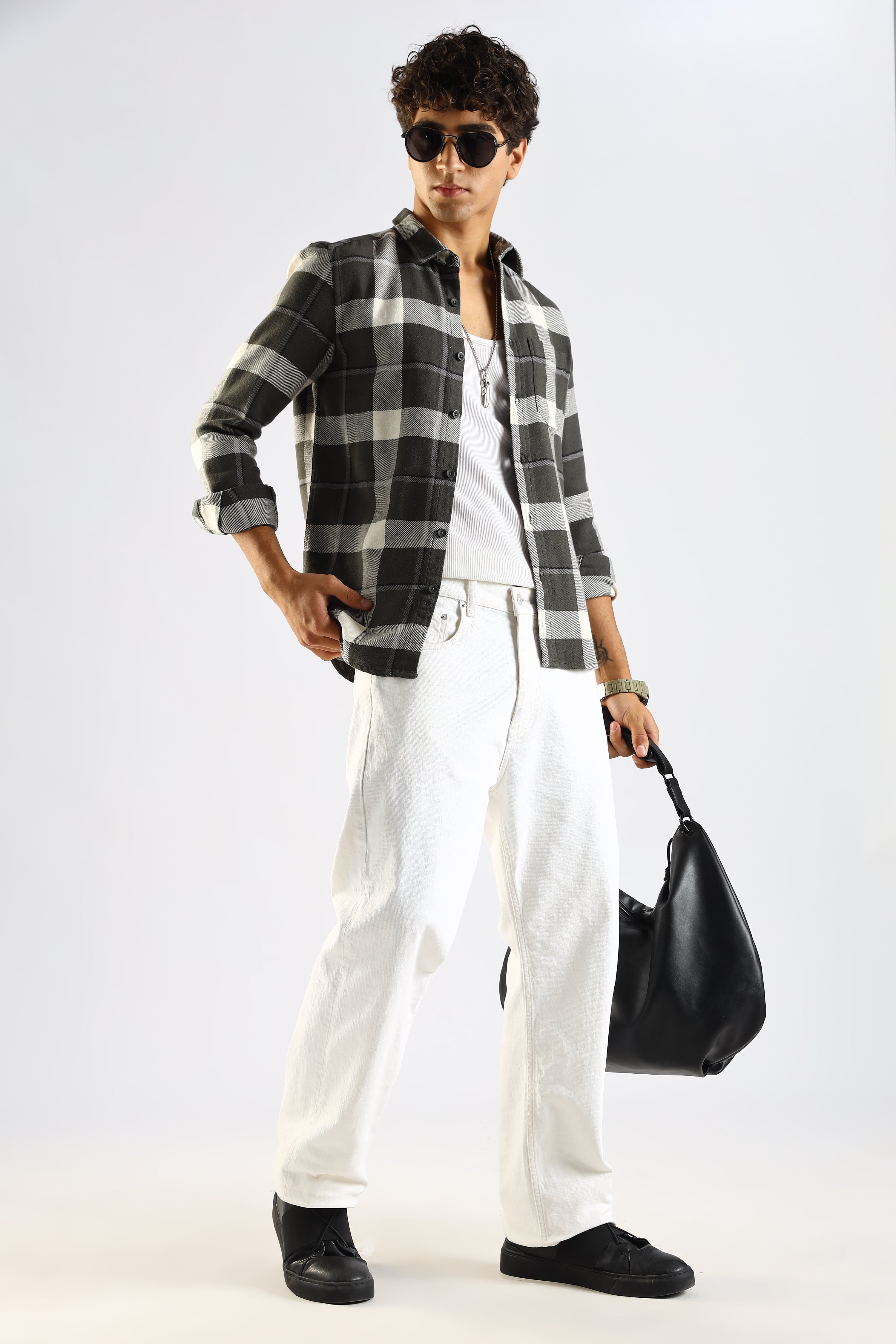 Men Green Cotton Blend Checked Shirt