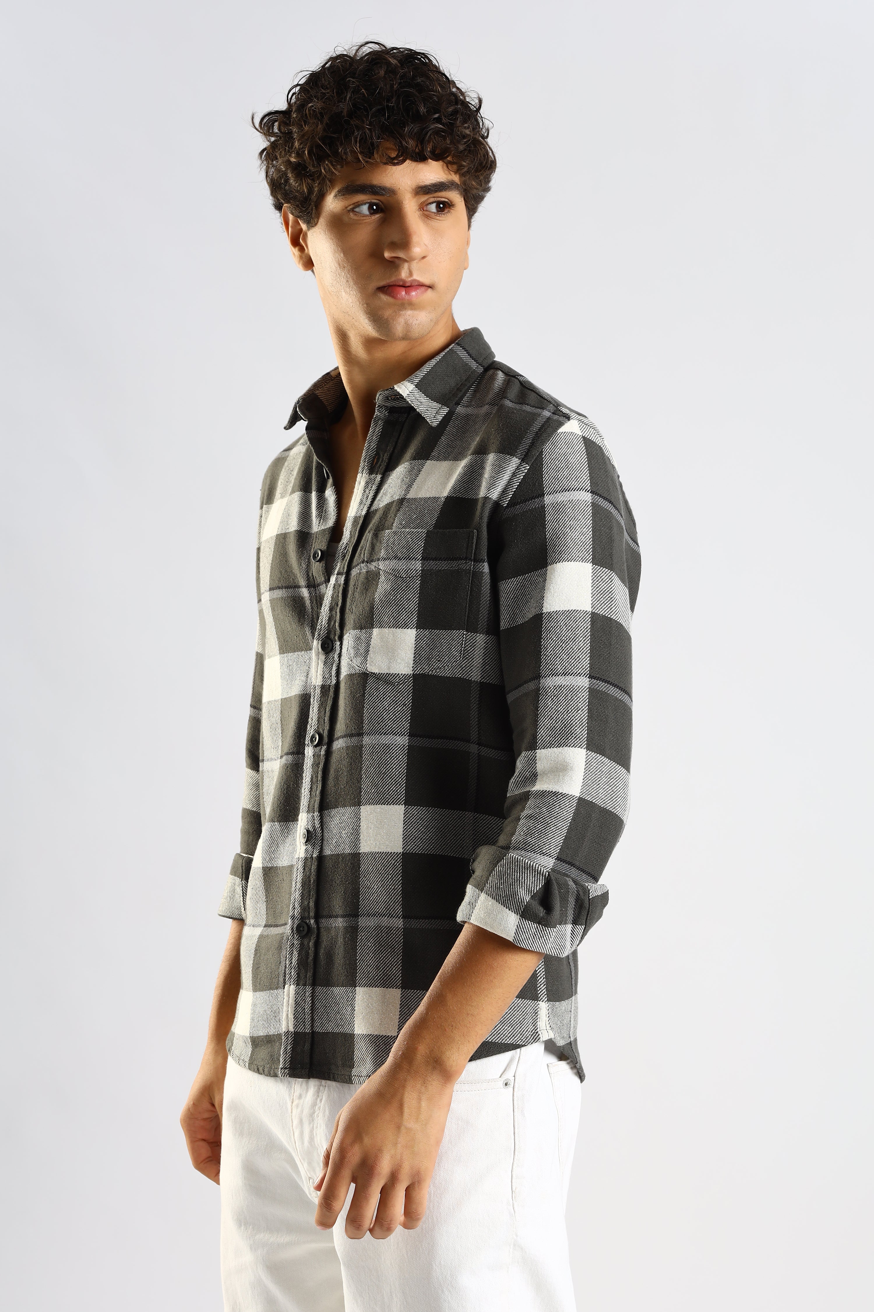 Men Green Cotton Blend Checked Shirt