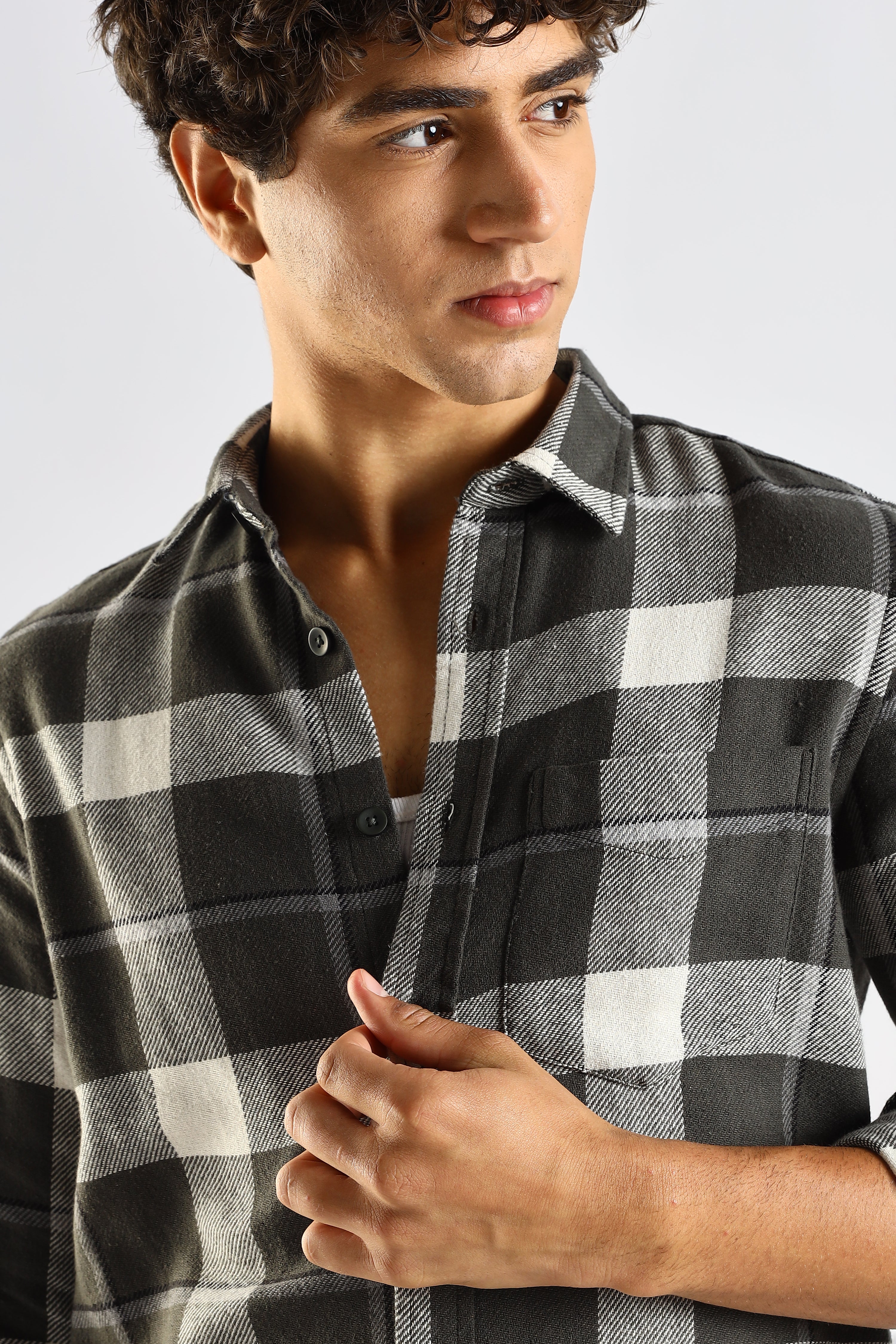 Men Green Cotton Blend Checked Shirt