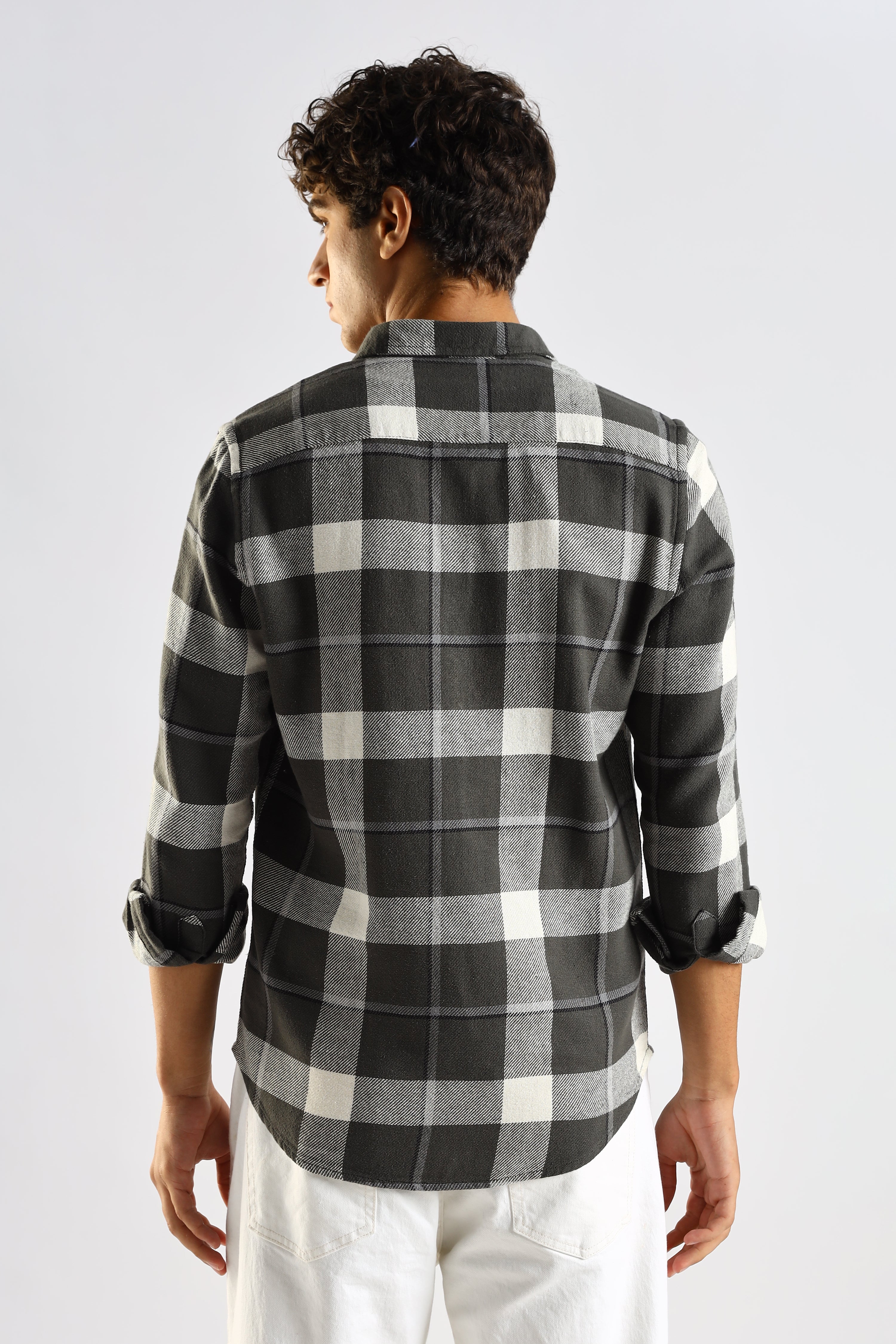 Men Green Cotton Blend Checked Shirt