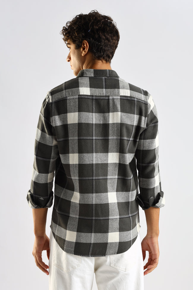 Men Green Cotton Blend Checked Shirt