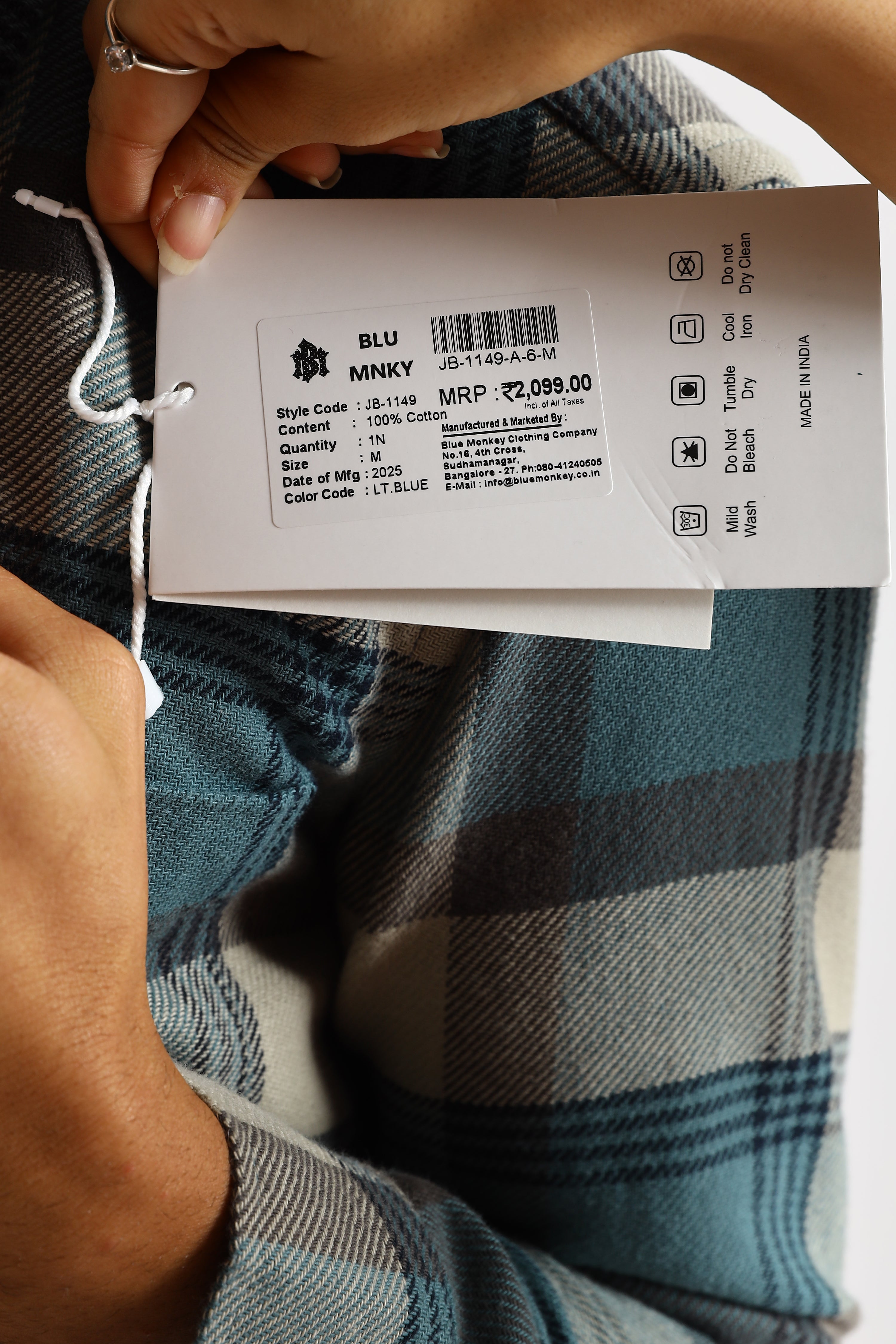 Men Blue Cotton Blend Checked Shirt