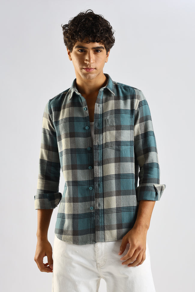 Men Blue Cotton Blend Checked Shirt
