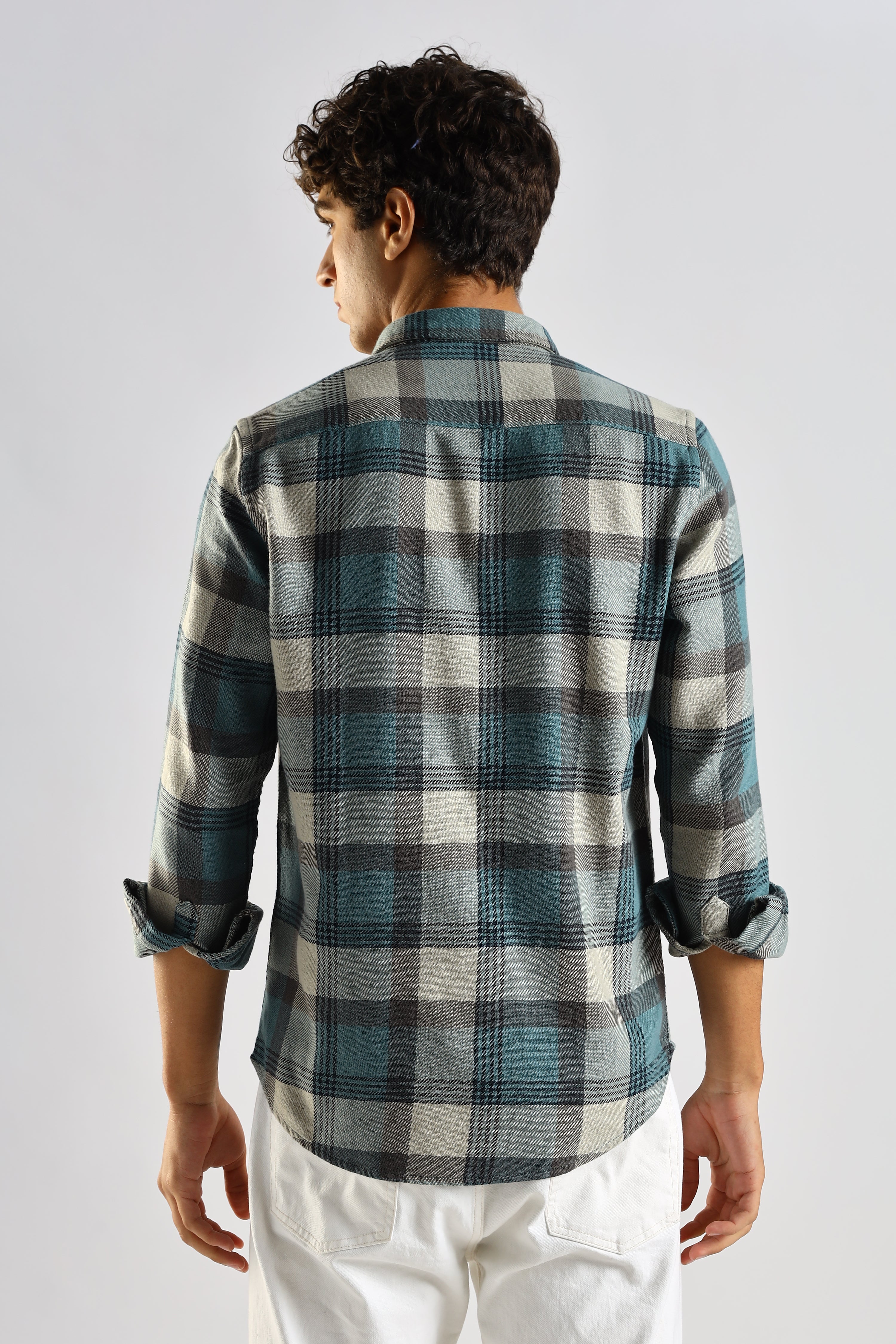 Men Blue Cotton Blend Checked Shirt