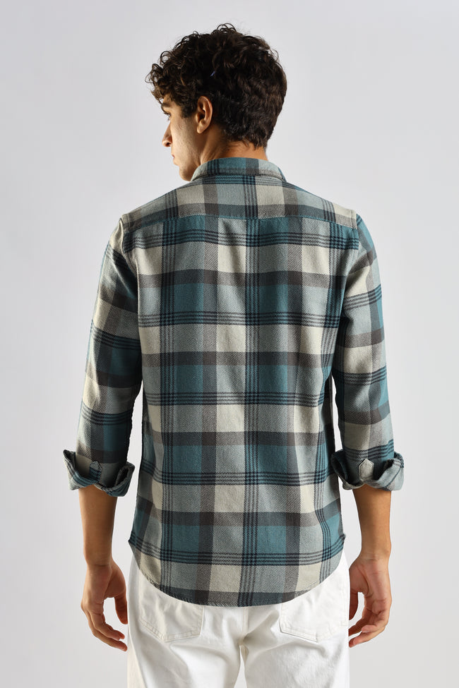 Men Blue Cotton Blend Checked Shirt