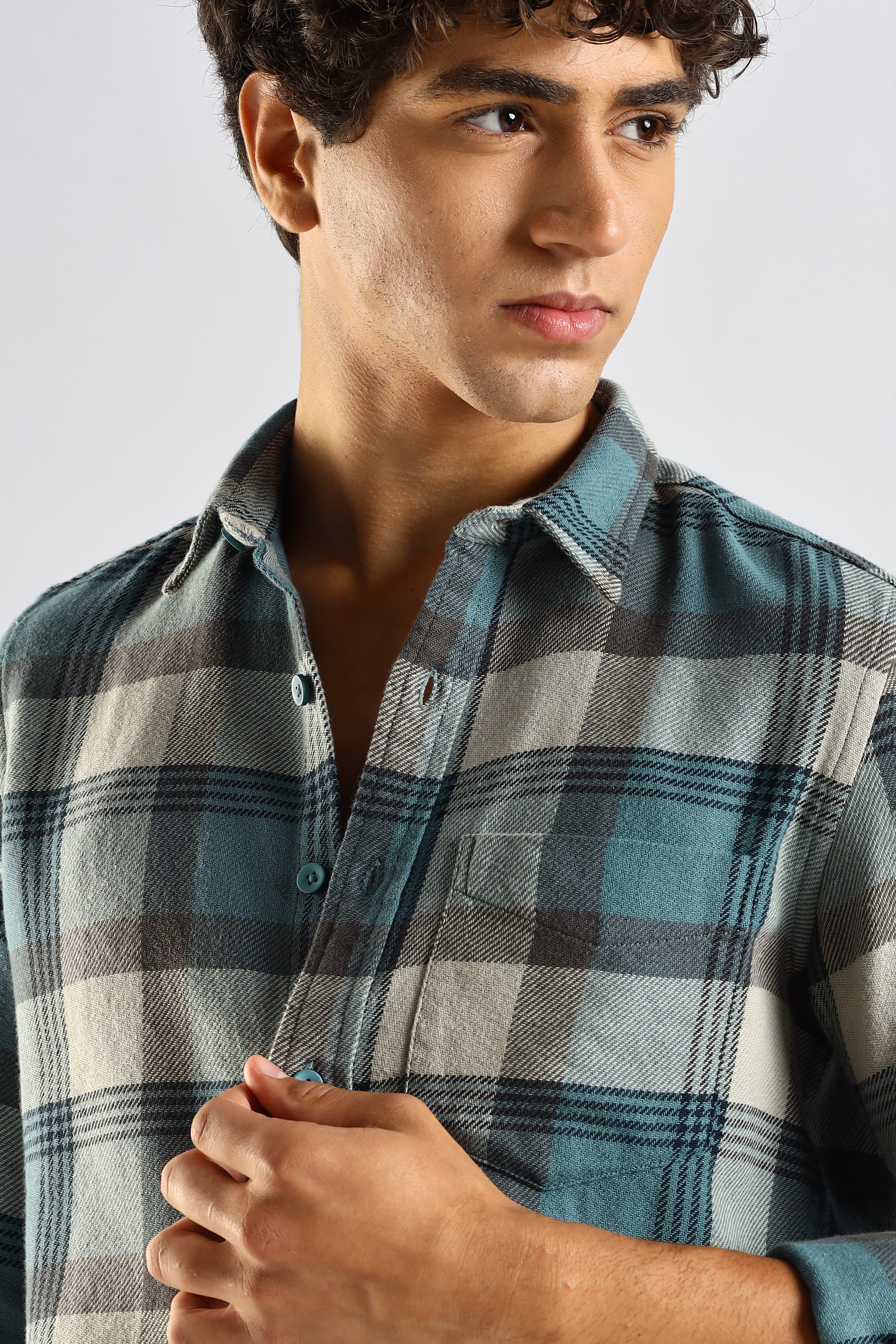 Men Blue Cotton Blend Checked Shirt