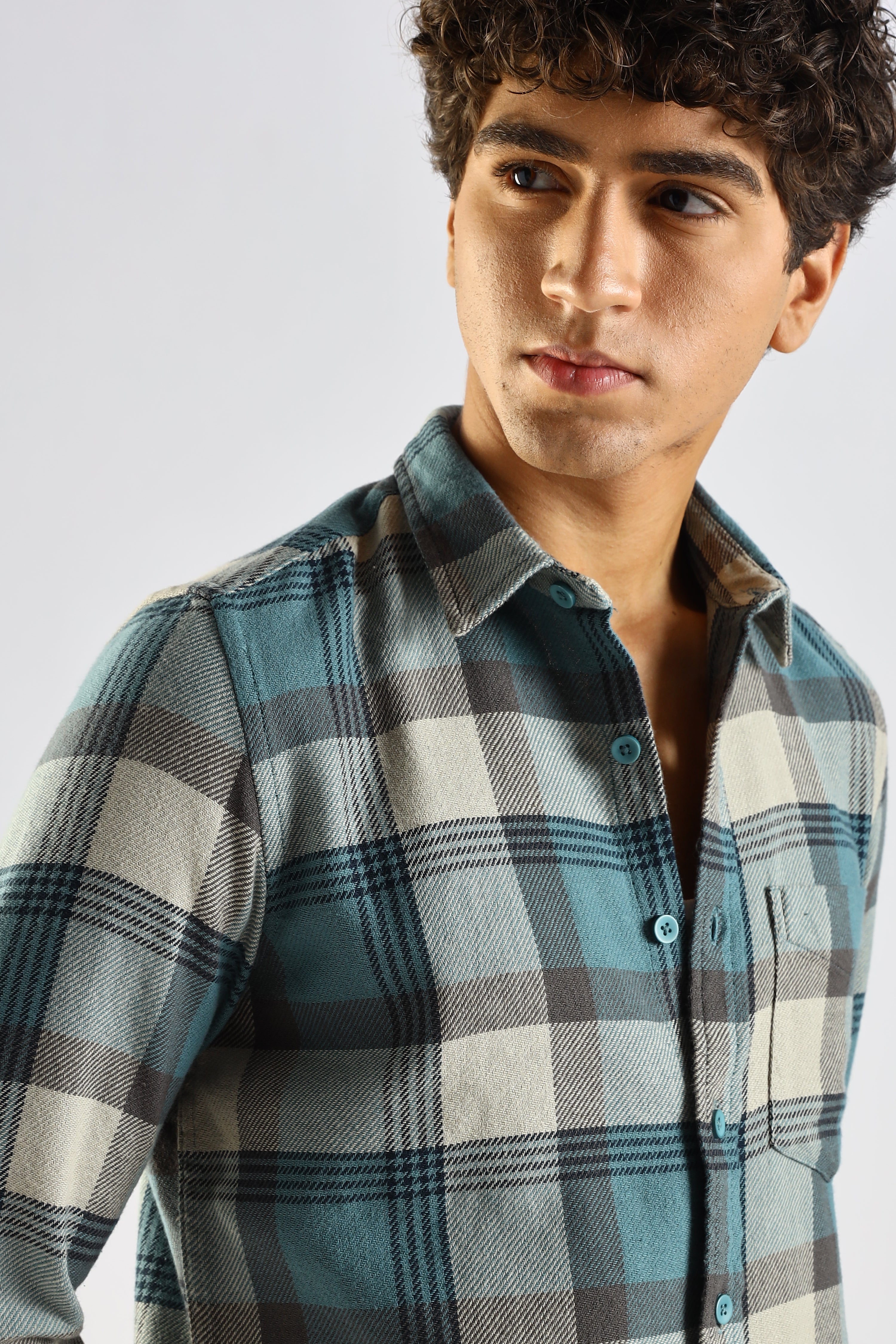 Men Blue Cotton Blend Checked Shirt