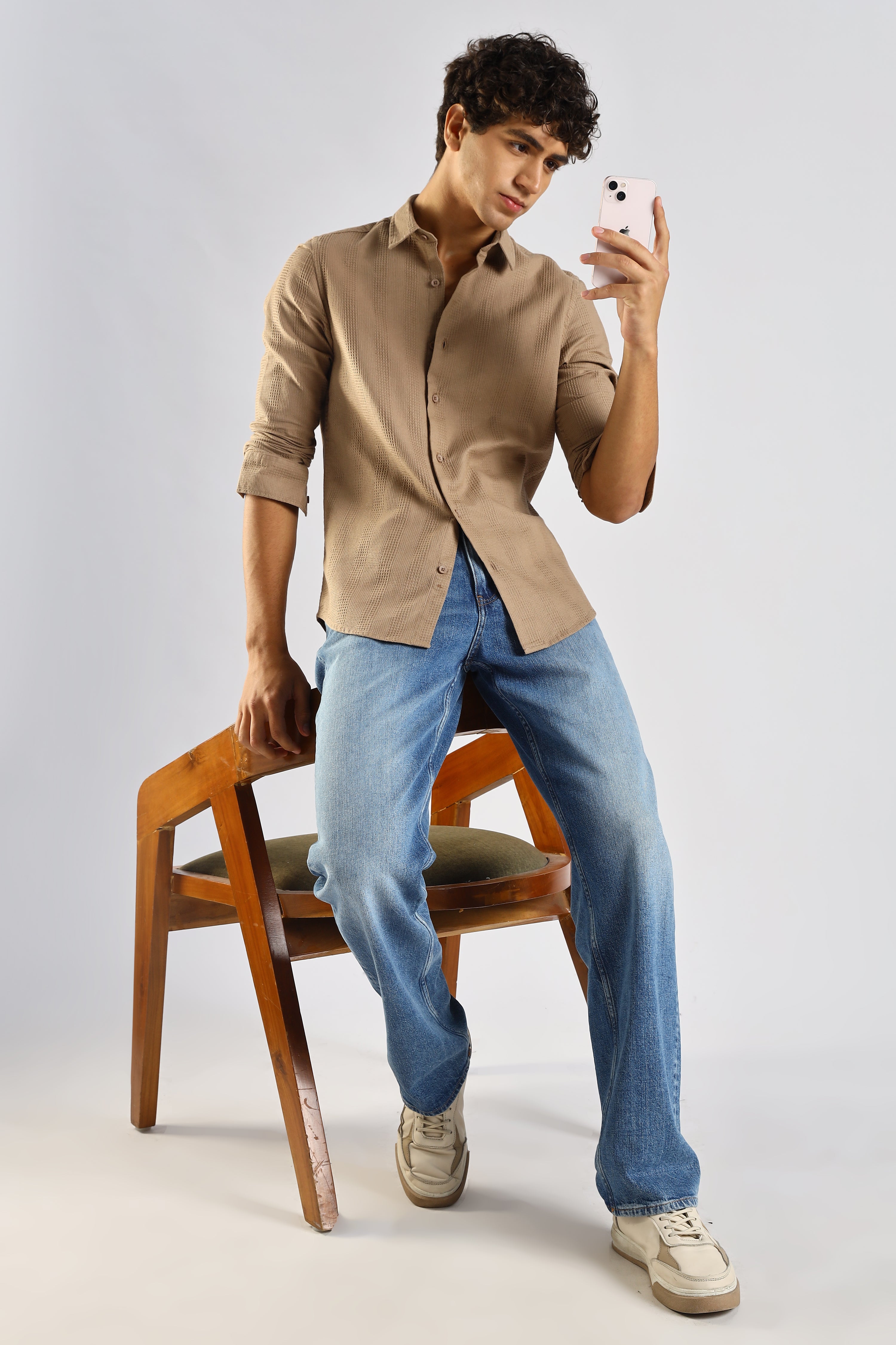 Men Brown Textured Cotton Shirt