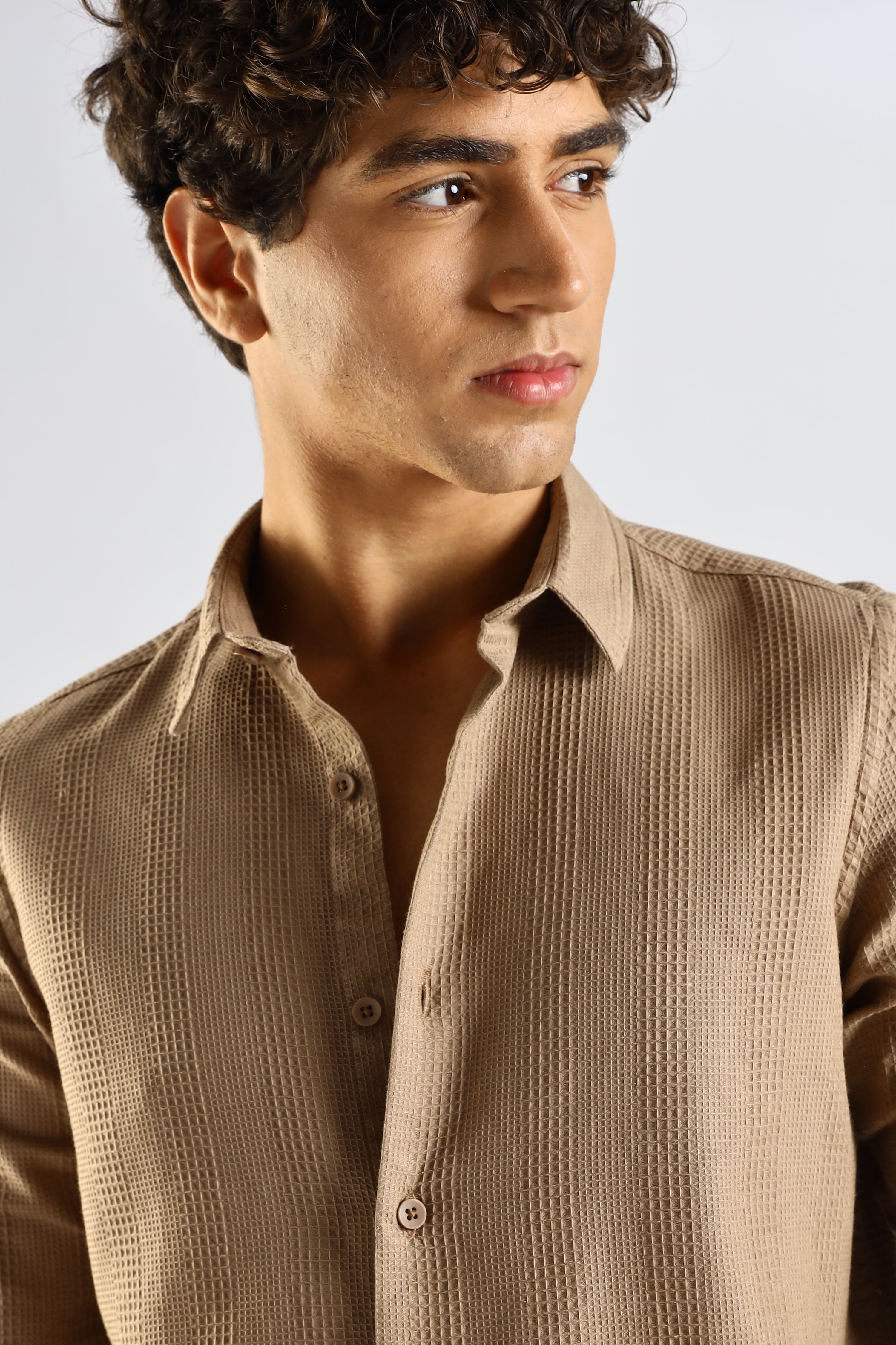 Men Brown Textured Cotton Shirt