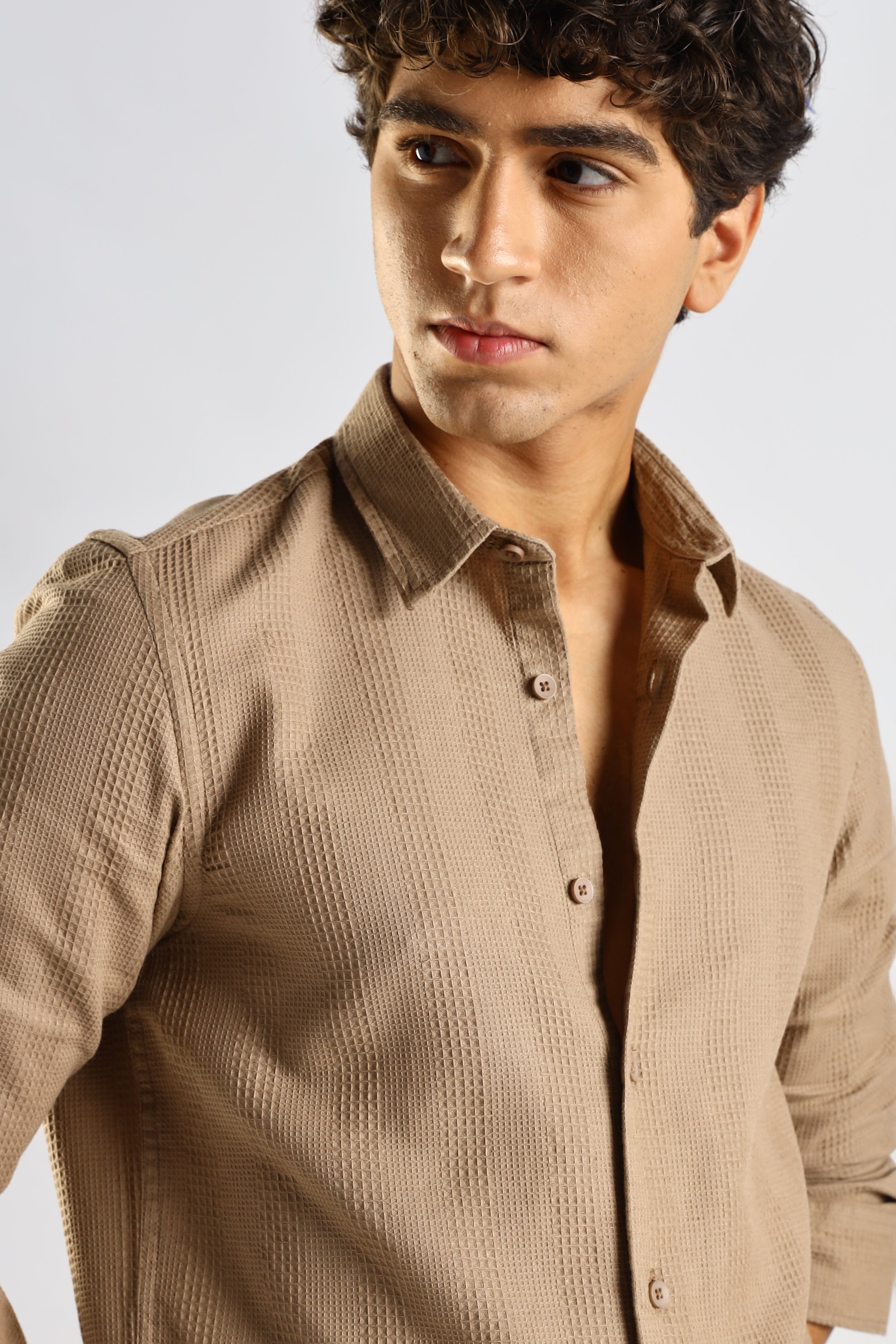 Men Brown Textured Cotton Shirt