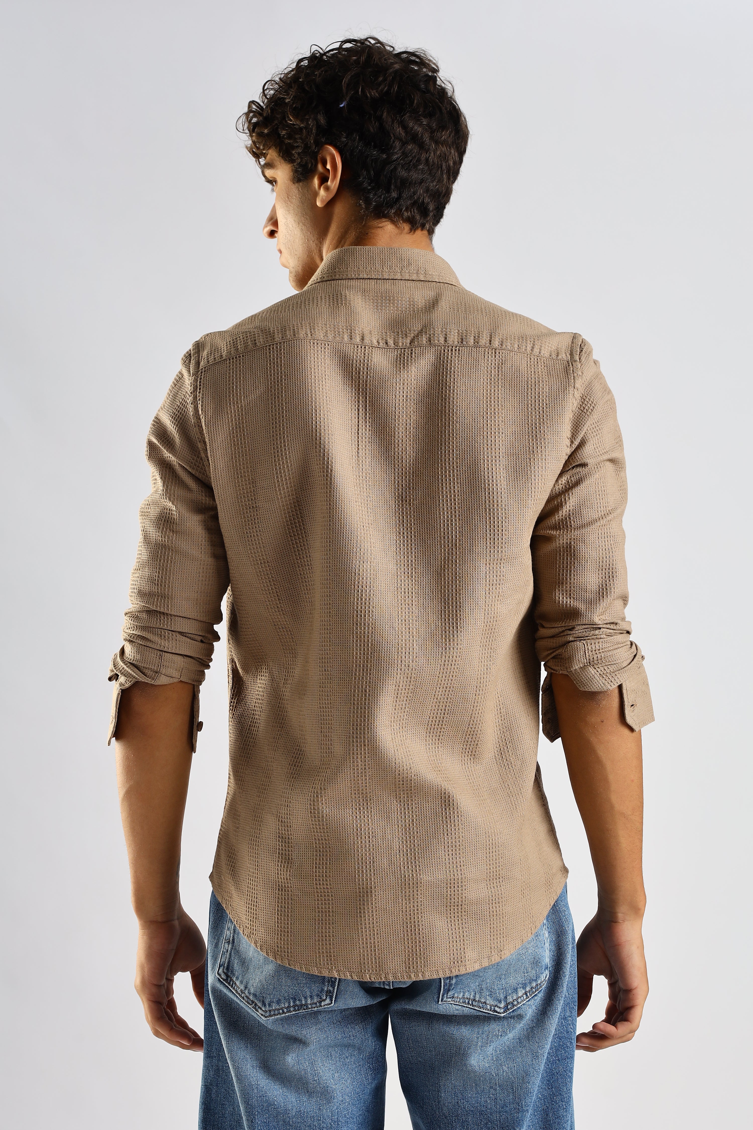 Men Brown Textured Cotton Shirt