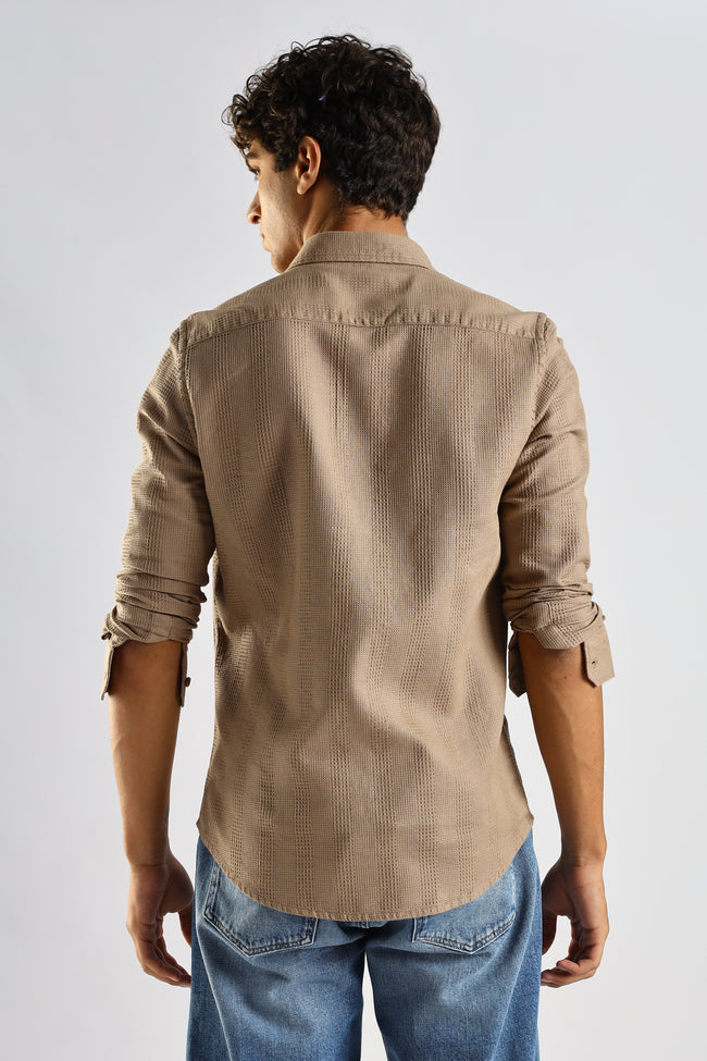 Men Brown Textured Cotton Shirt