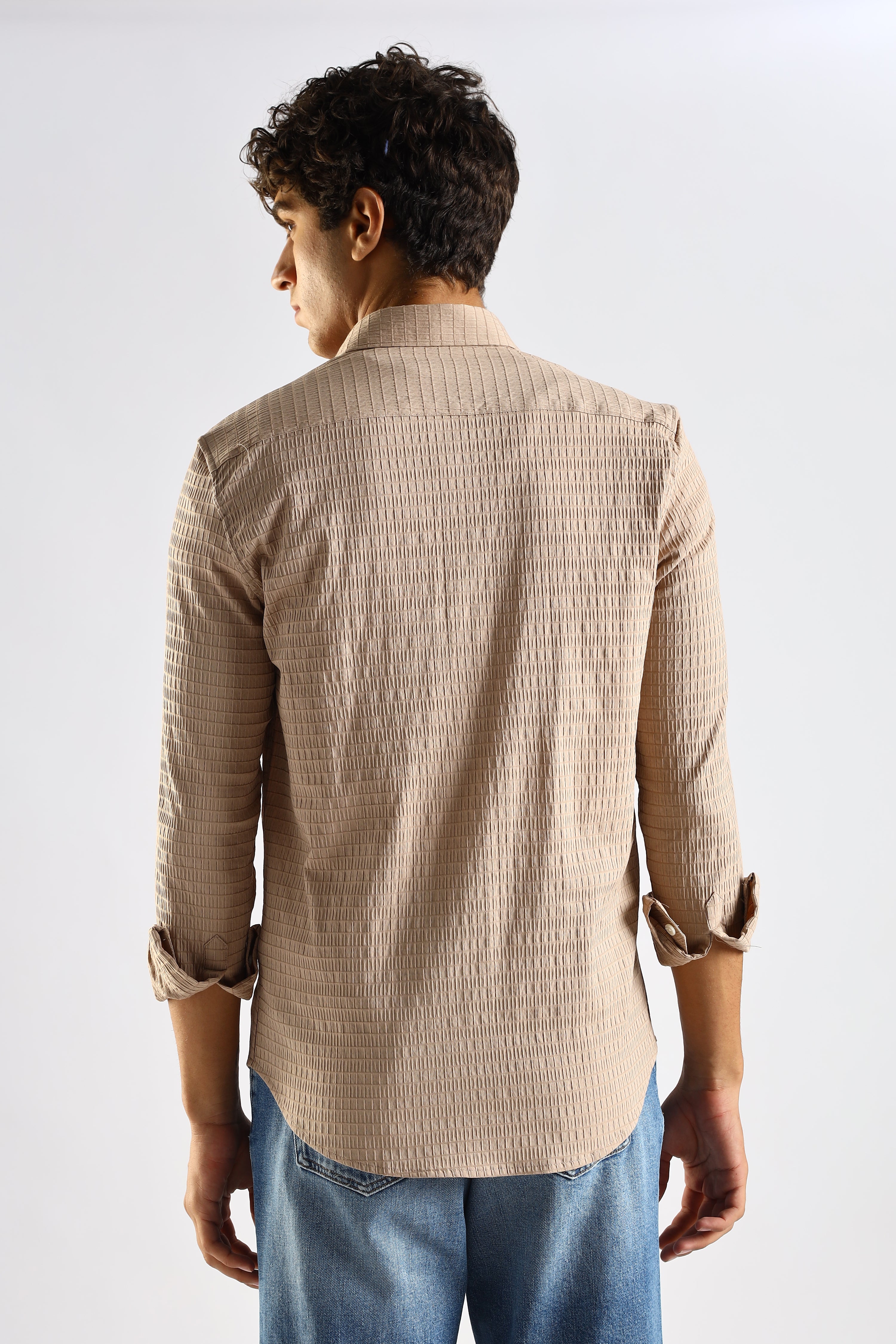Men Brown Poly Blend Slim Fit Shirt