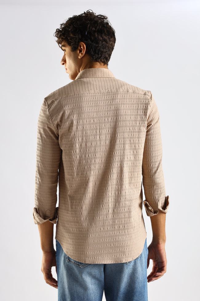 Men Brown Poly Blend Slim Fit Shirt